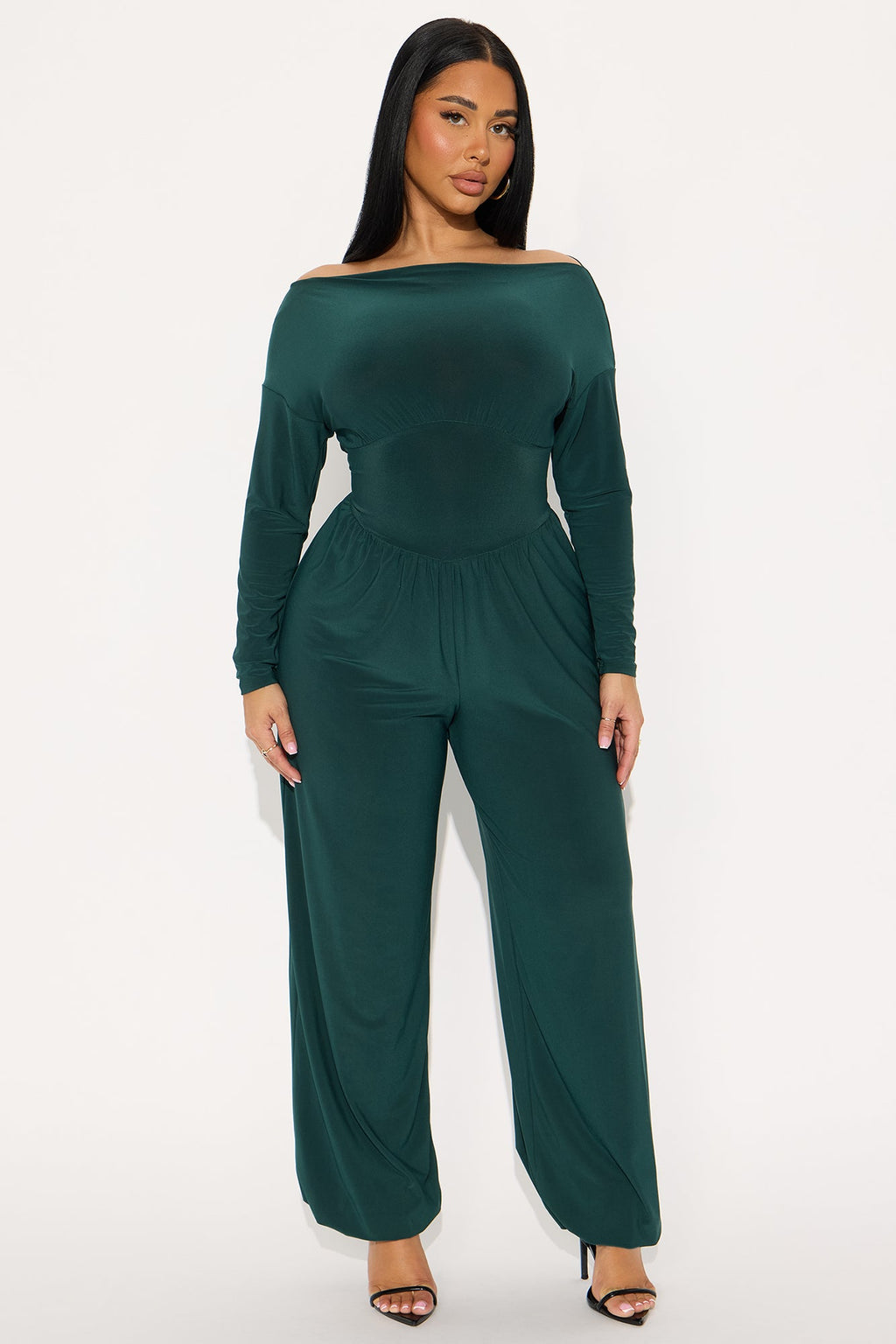 Natalie Off Shoulder Wide Leg Jumpsuit - Hunter