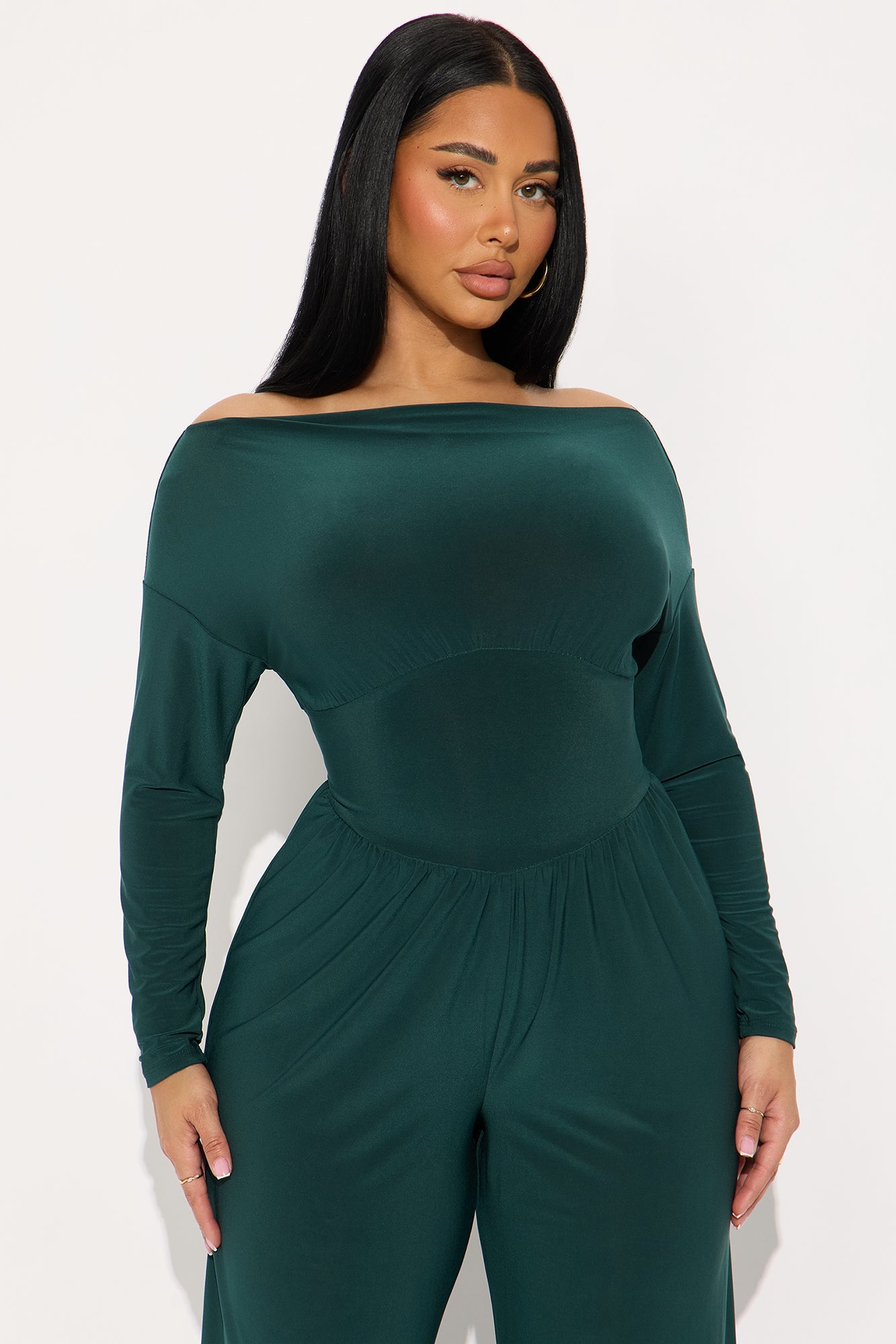 Natalie Off Shoulder Wide Leg Jumpsuit - Hunter
