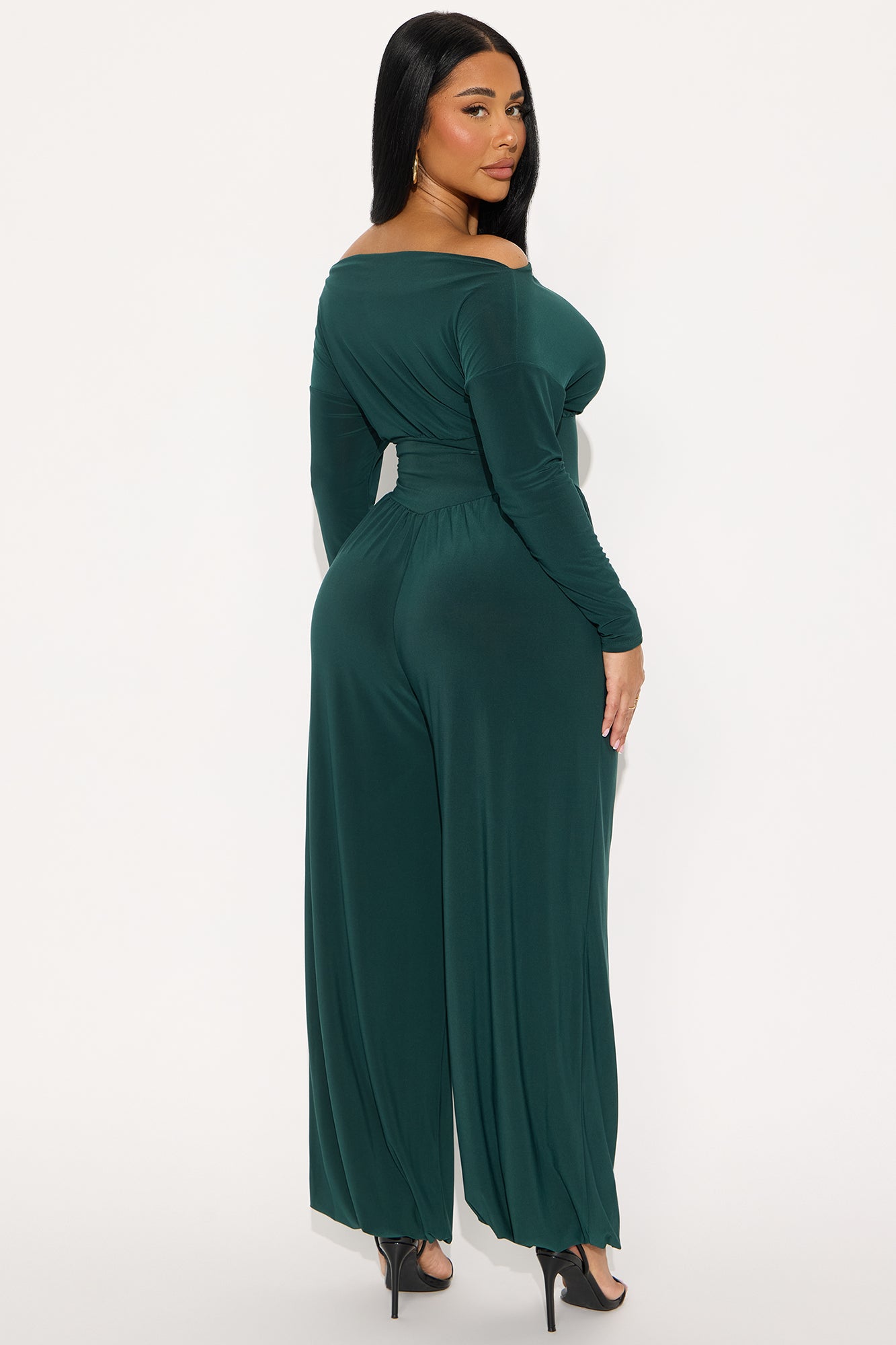 Natalie Off Shoulder Wide Leg Jumpsuit - Hunter