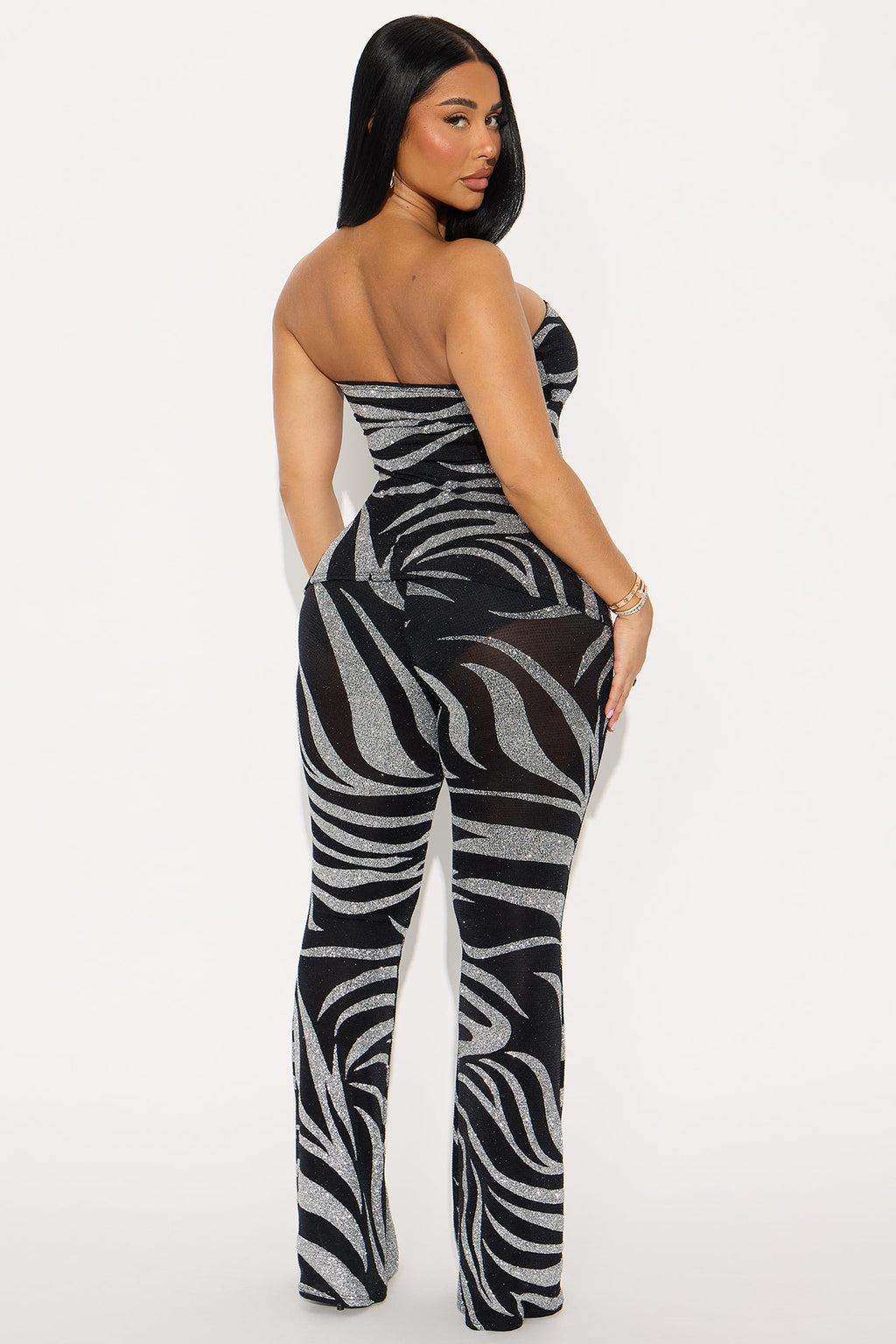 Laura Shimmer Tube Top Pant Set - Black/Silver 