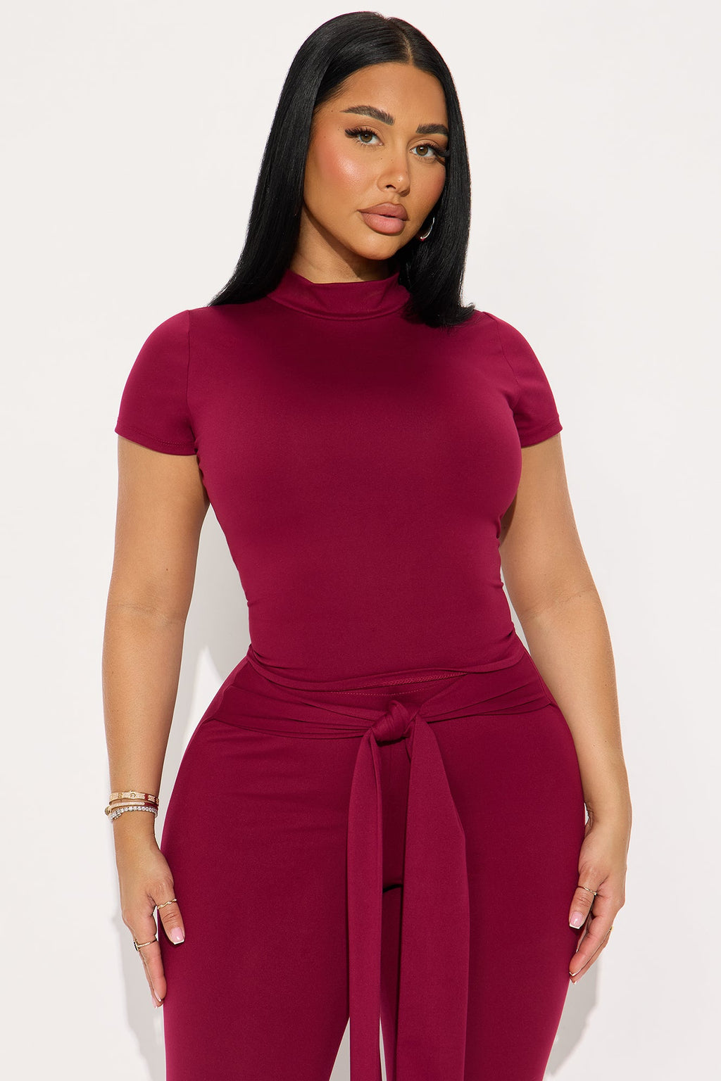 Knot Your Babe Short Sleeve Capri Set - Wine
