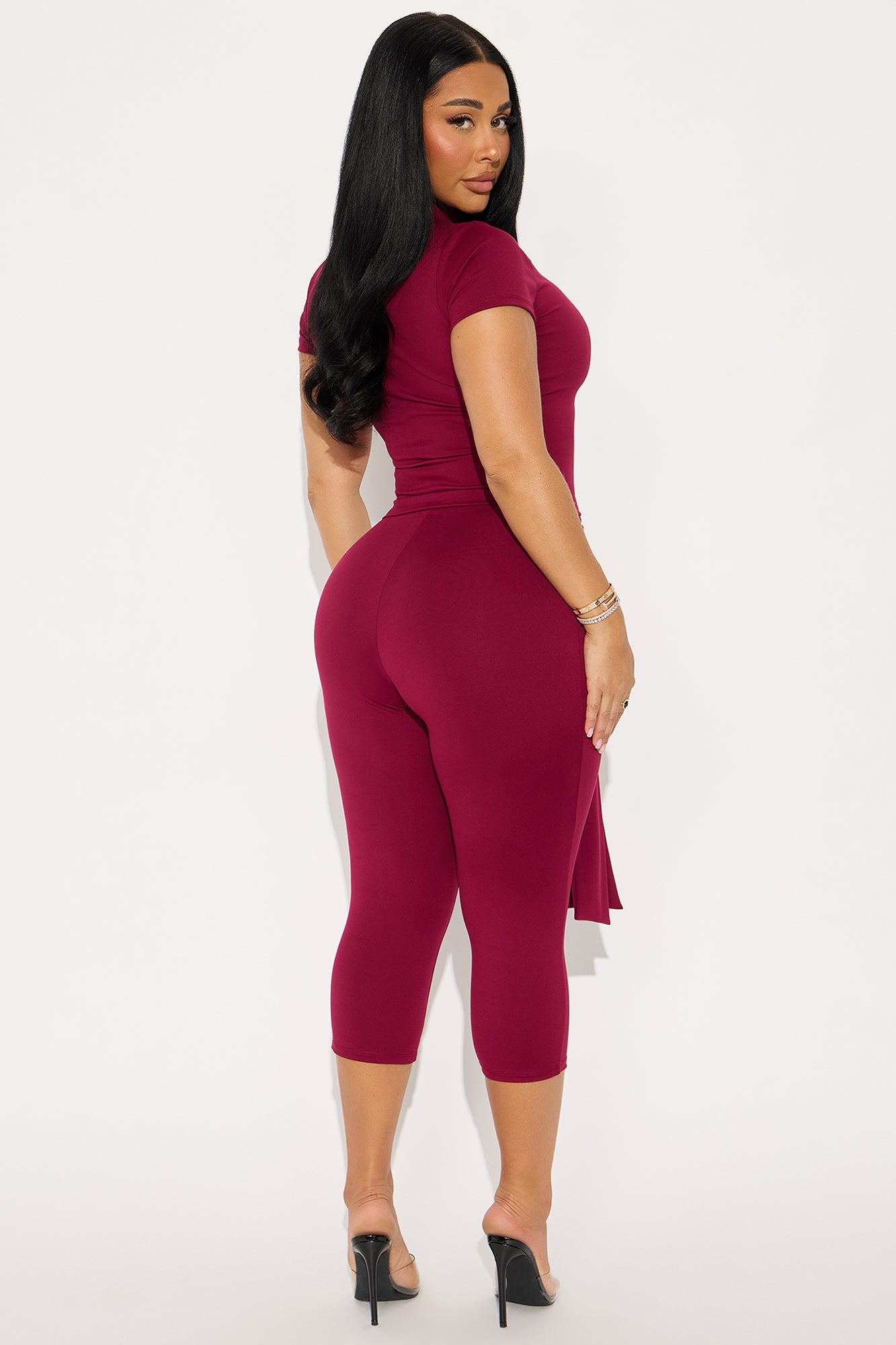 Knot Your Babe Short Sleeve Capri Set - Wine