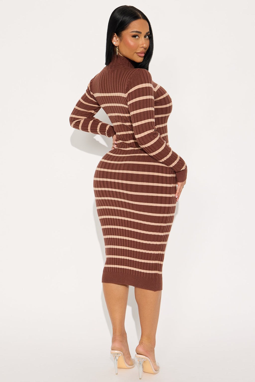 Fall In Line Striped Sweater Midi Dress - Chocolate