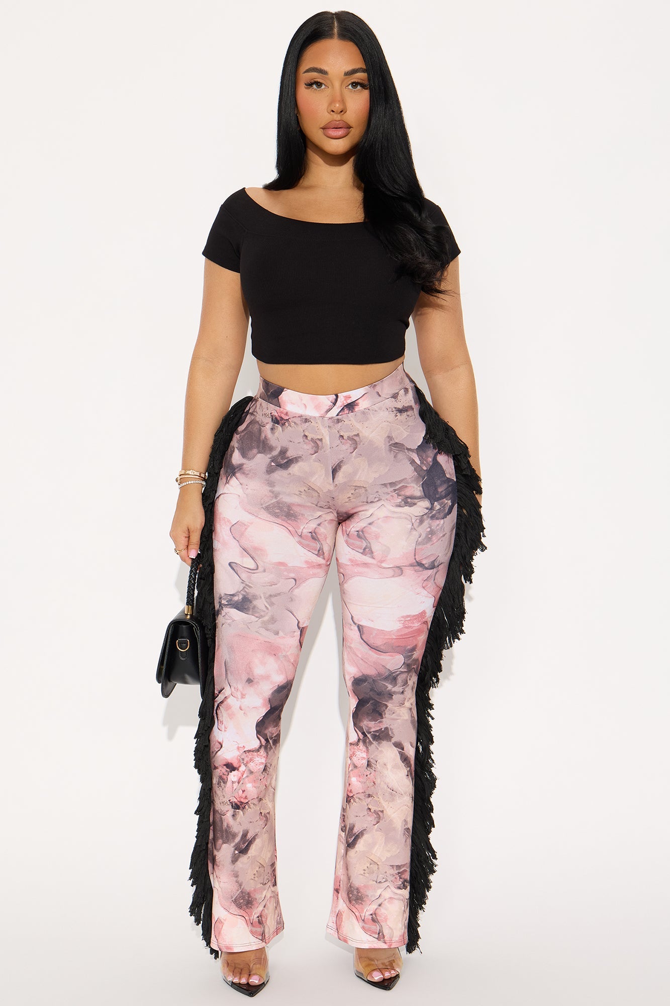 All At Once Fringe Flare Pant - Pink/combo
