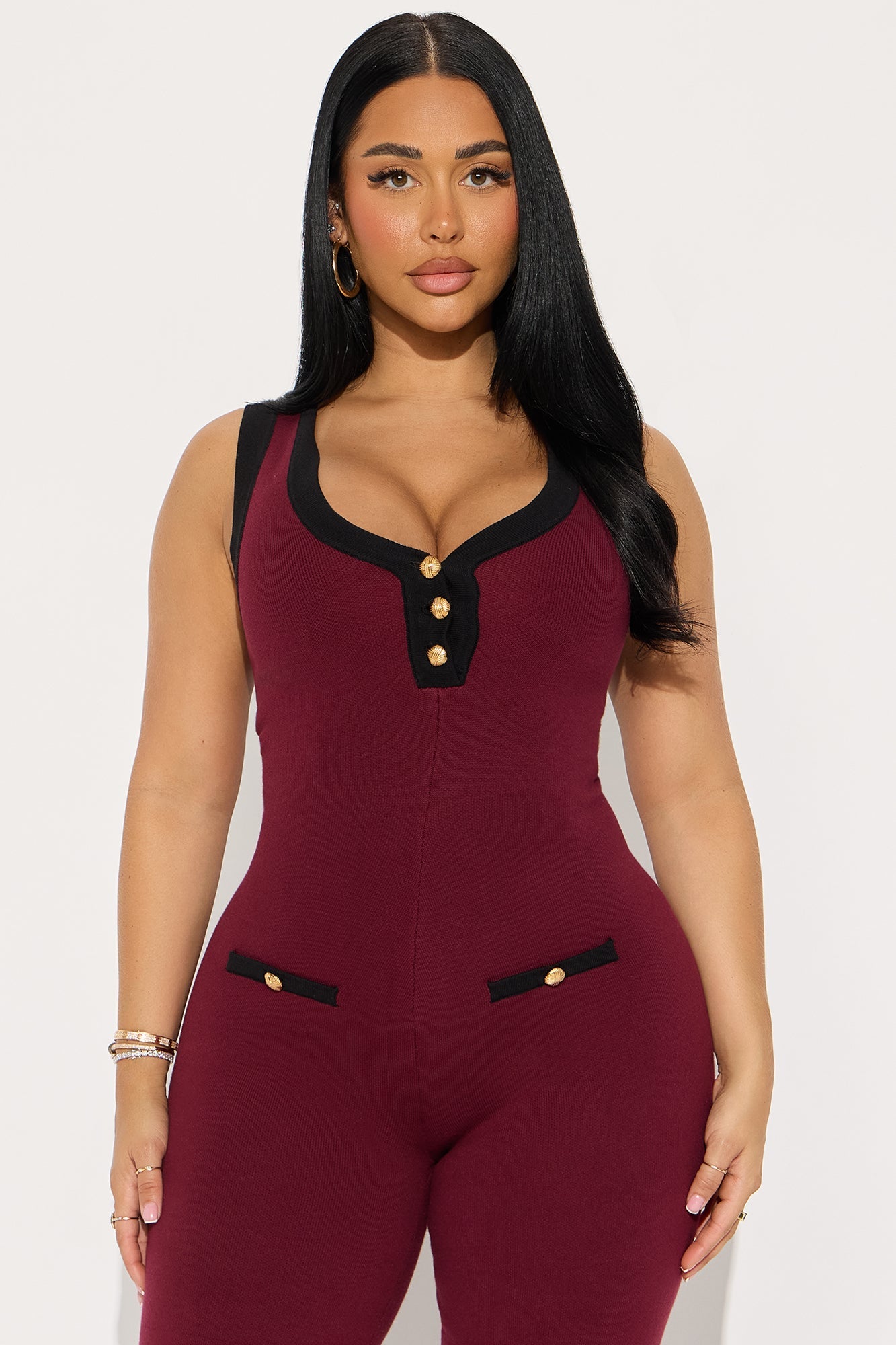 Sienna Sweater Halter Wide Leg Jumpsuit - Burgundy