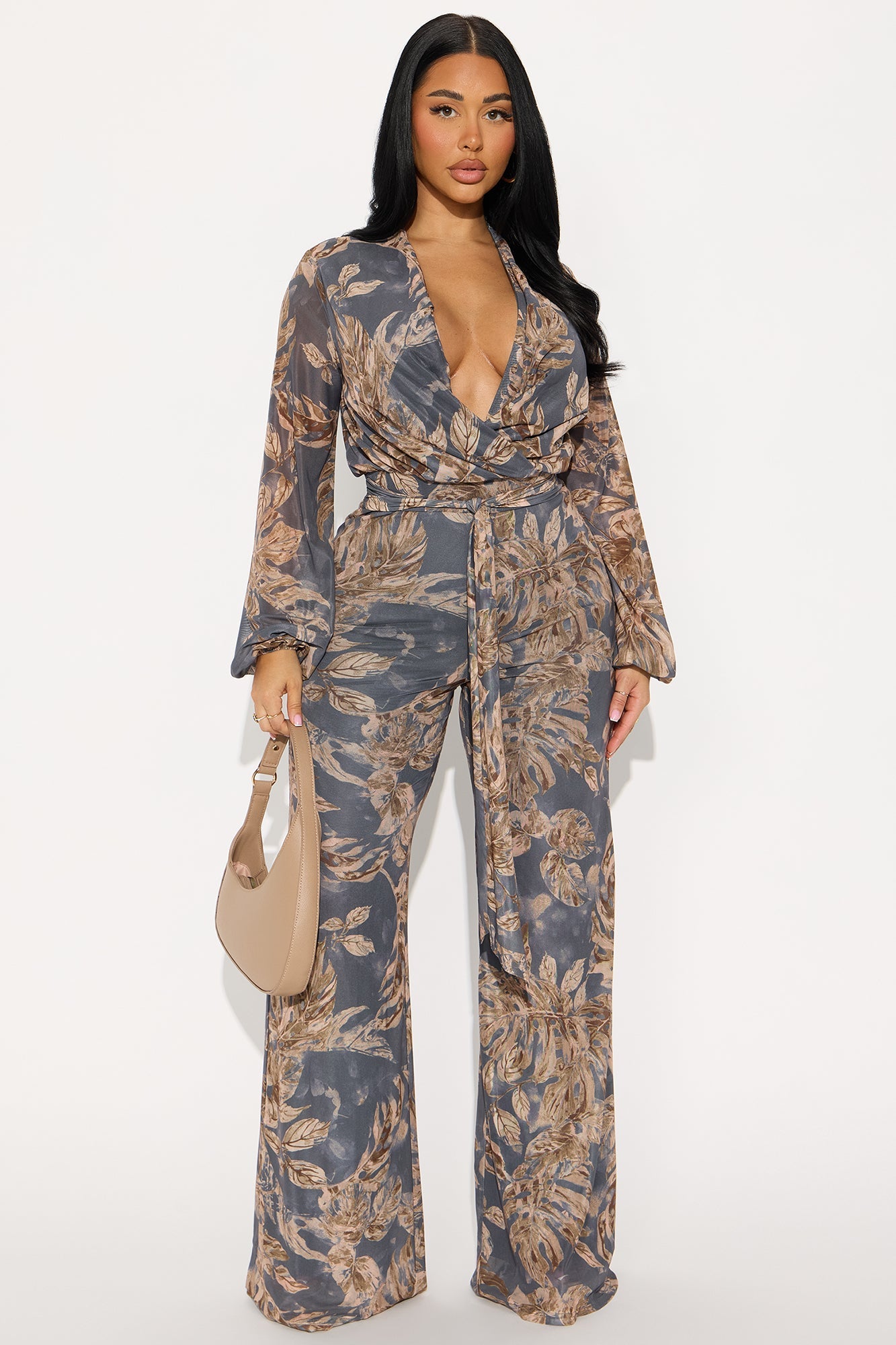 Falling For Me Wide Leg Jumpsuit - Charcoal/combo