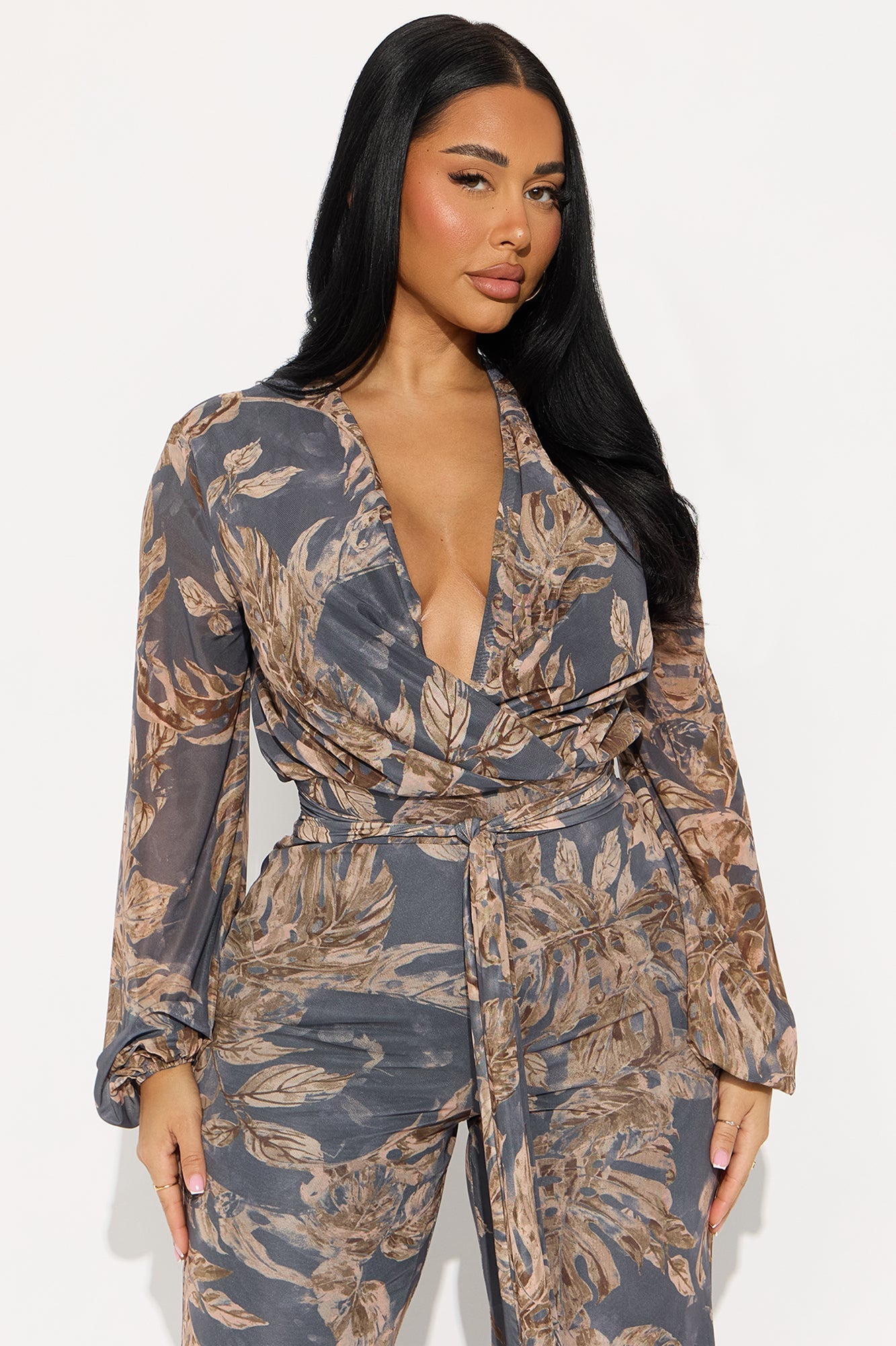 Falling For Me Wide Leg Jumpsuit - Charcoal/combo