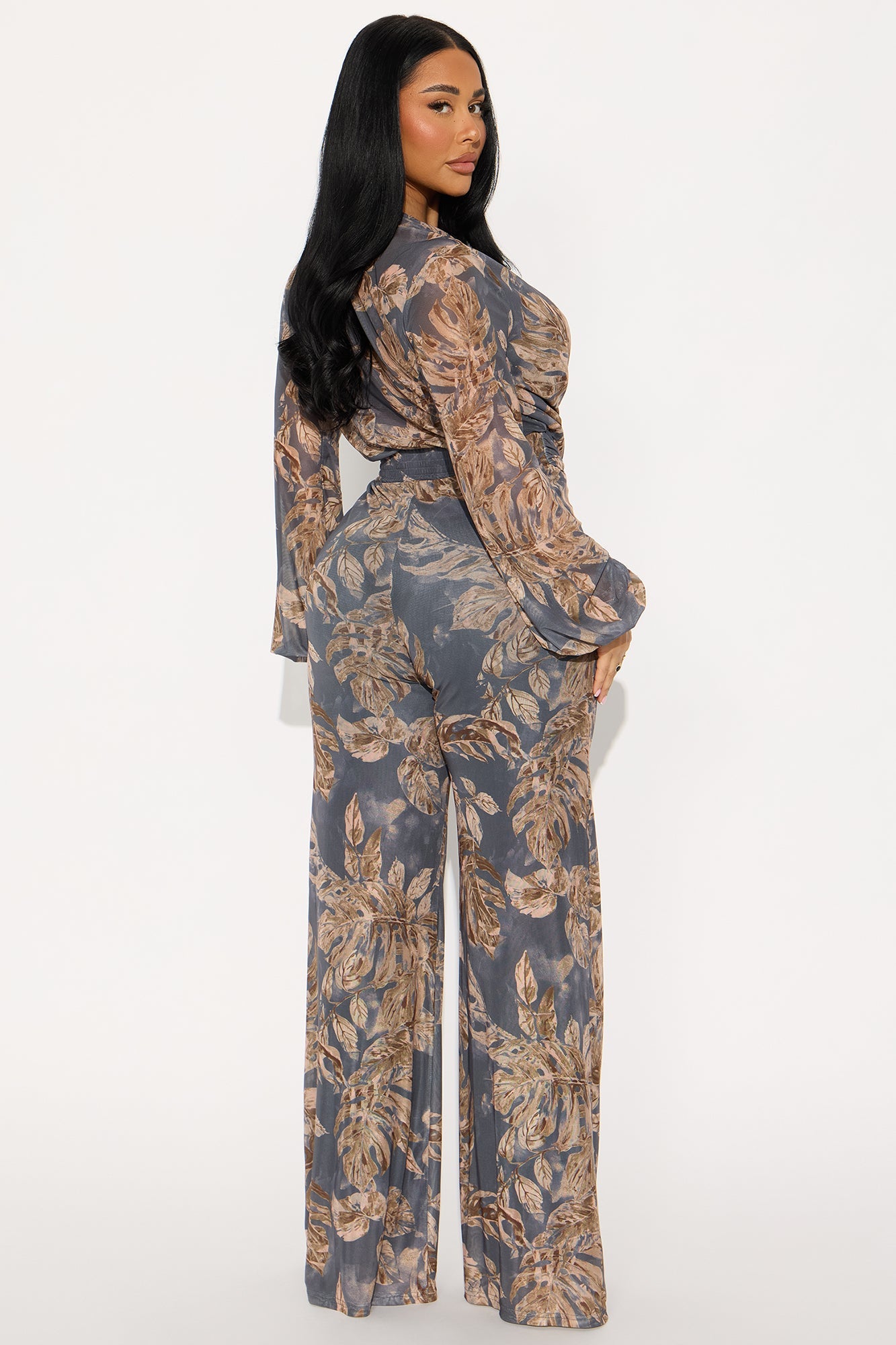 Falling For Me Wide Leg Jumpsuit - Charcoal/combo