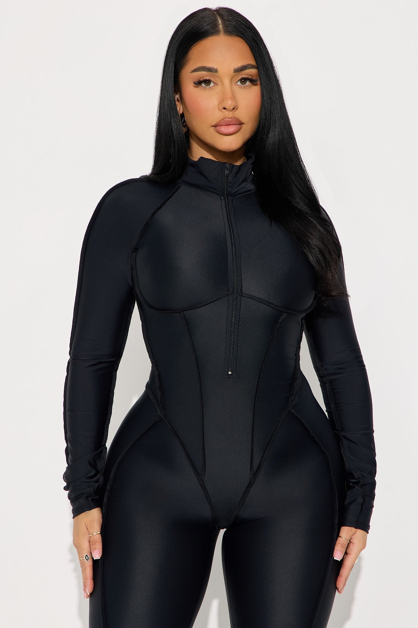 Ava Zip Up Long Sleeve Jumpsuit - Black