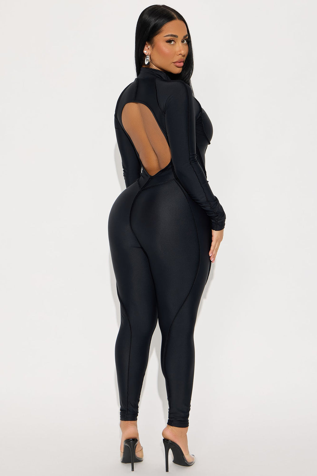 Ava Zip Up Long Sleeve Jumpsuit - Black