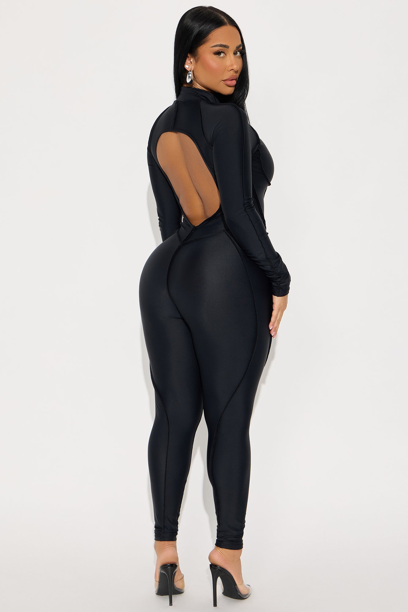 Ava Zip Up Long Sleeve Jumpsuit - Black