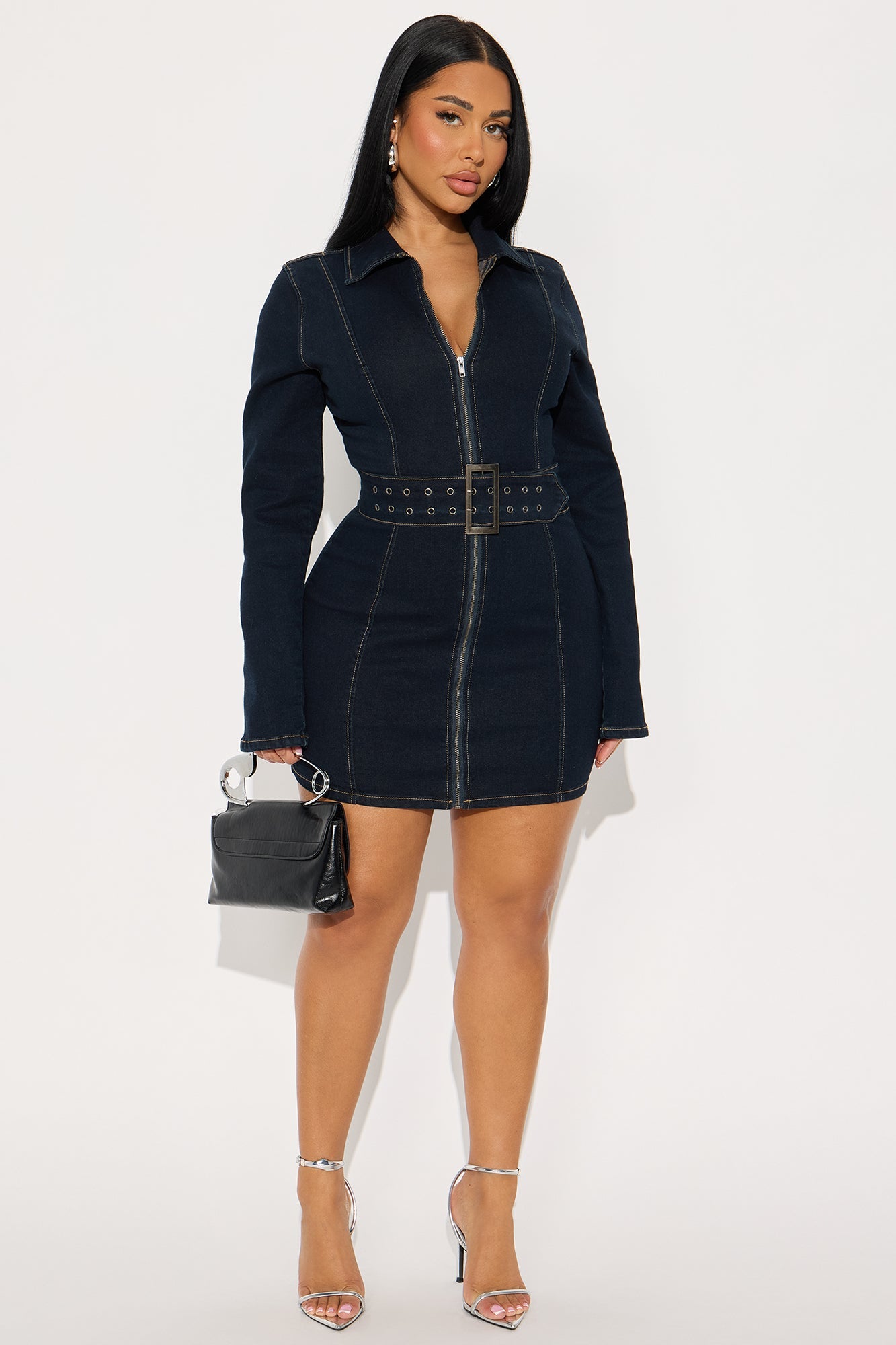 Trinity Long Sleeve Denim Mini Dress - Dark Wash