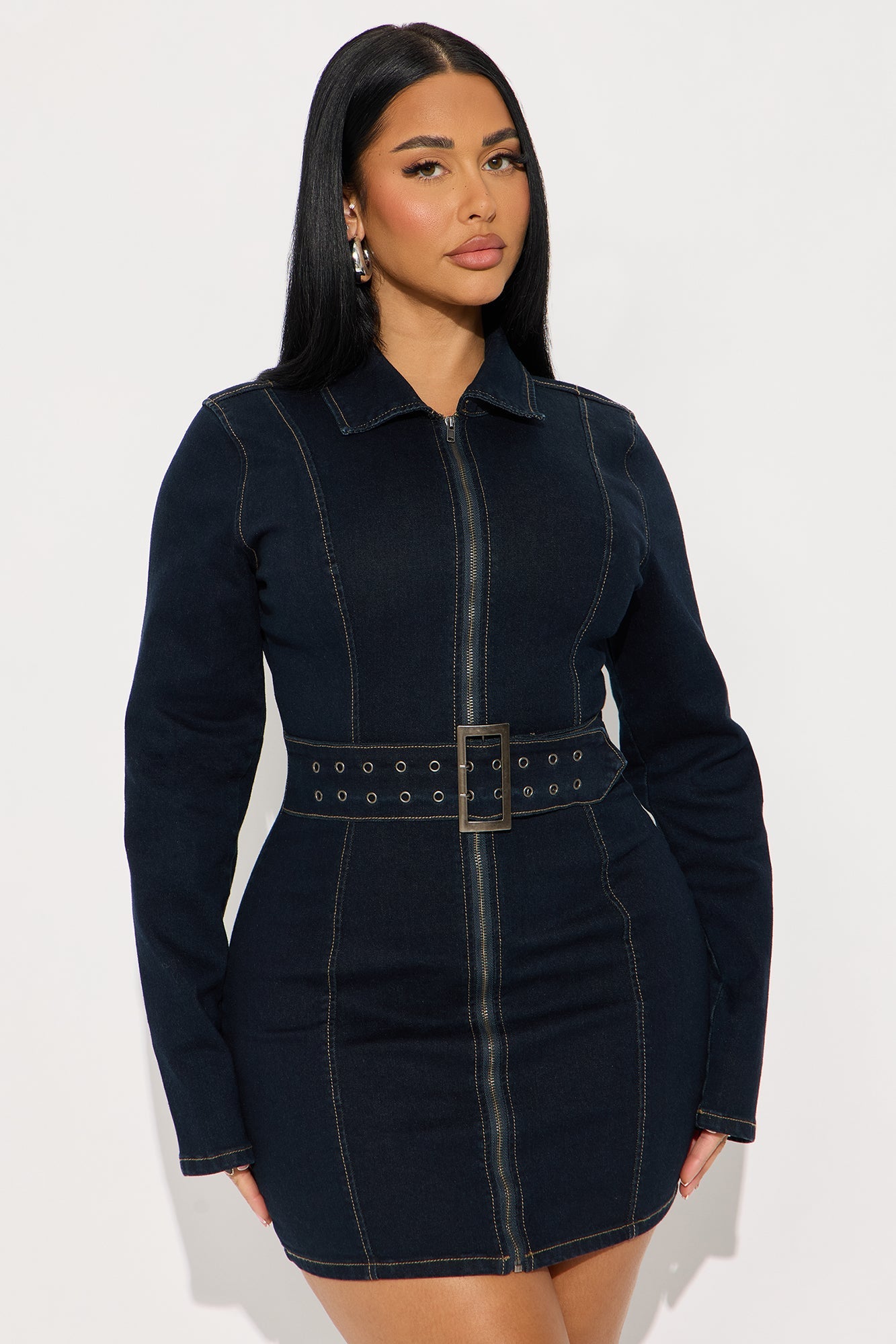 Trinity Long Sleeve Denim Mini Dress - Dark Wash
