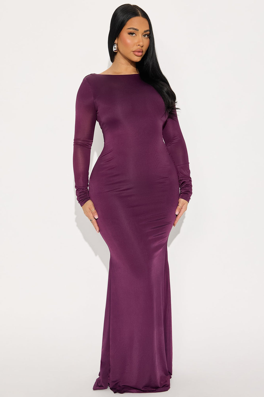 Deena Backless Long Sleeve Maxi Dress - Plum