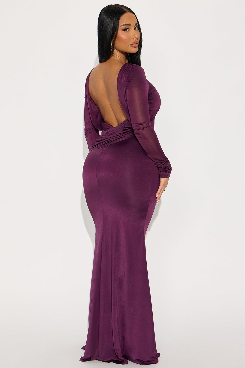 Deena Backless Long Sleeve Maxi Dress - Plum