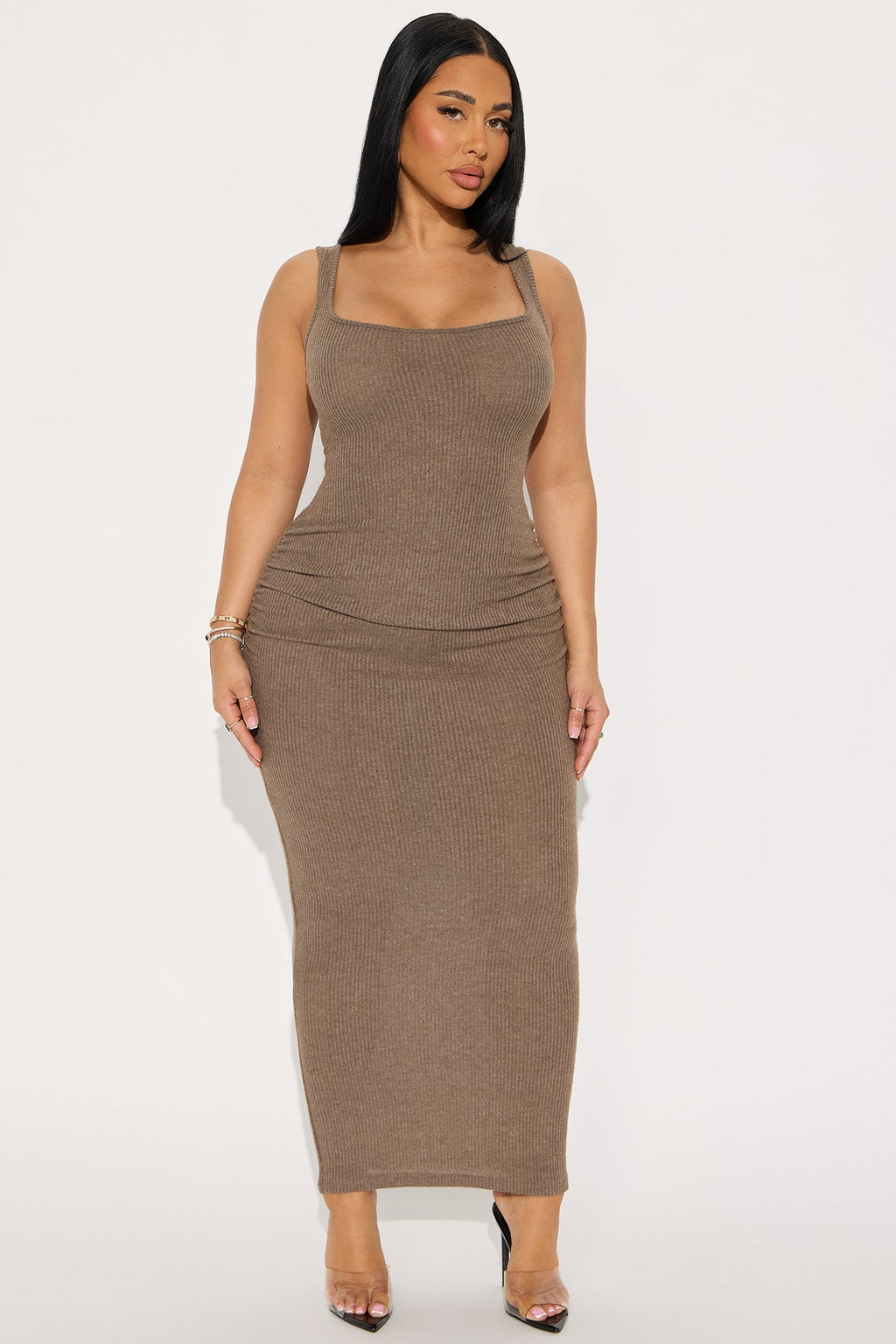 Azusa 2 Piece Zip Up Maxi Dress Set - Mocha