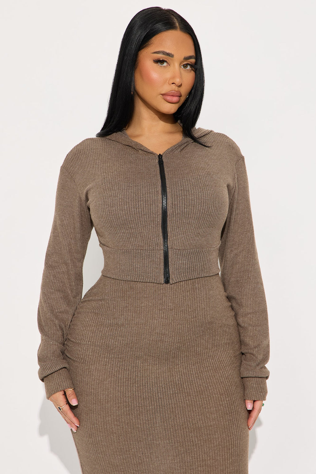 Azusa 2 Piece Zip Up Maxi Dress Set - Mocha