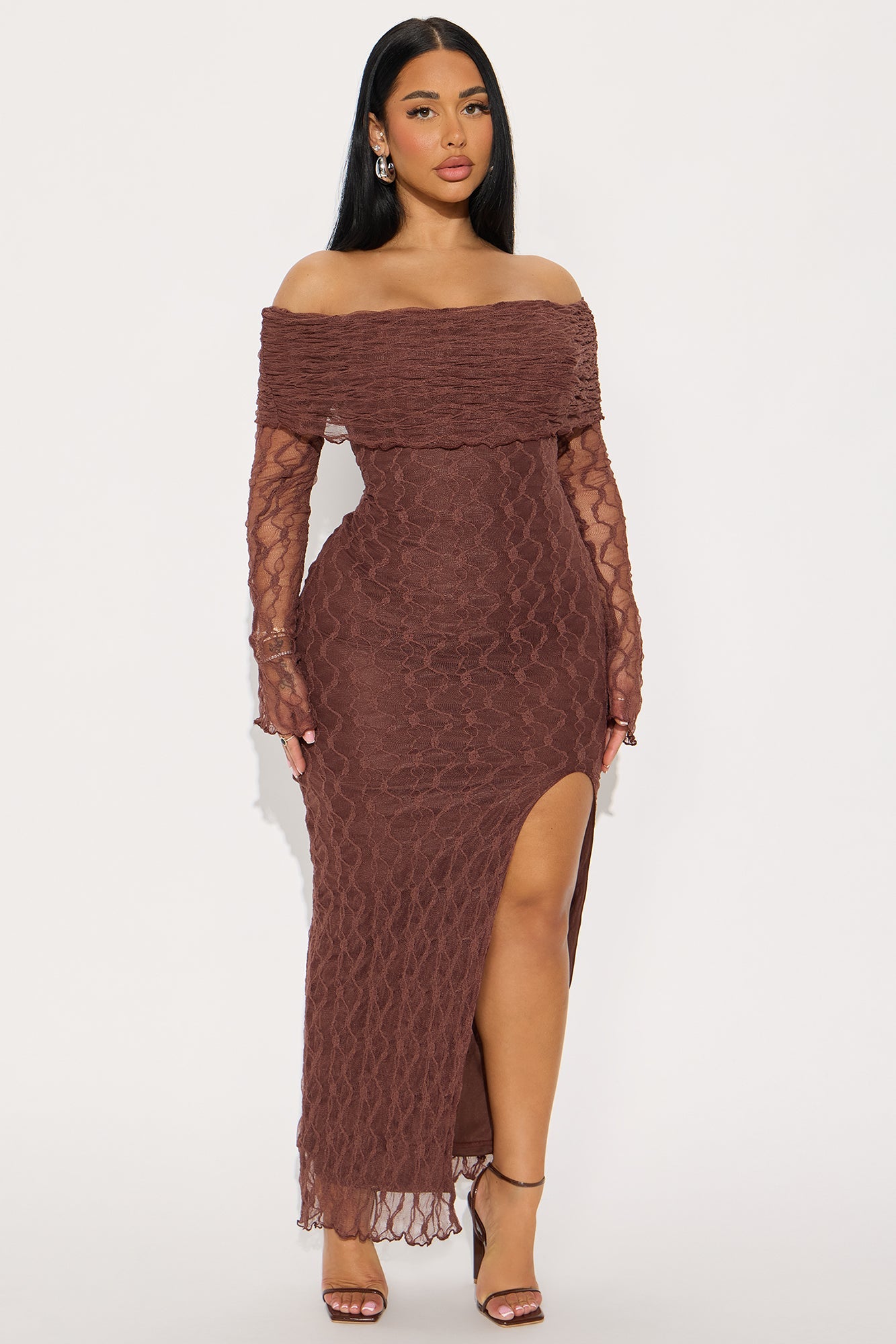 Dream Of Me Lace Maxi Dress - Brown