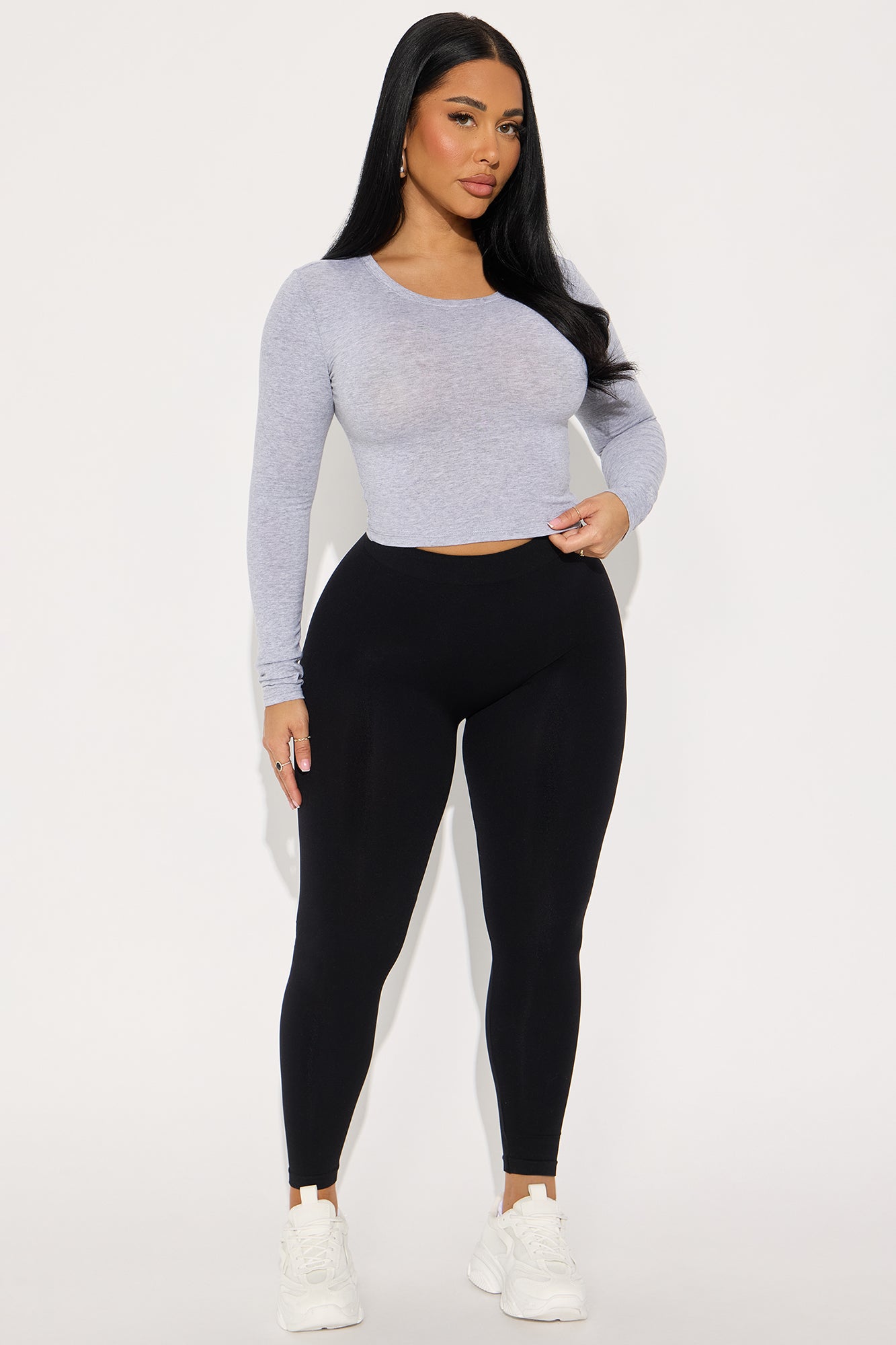 Leah Cotton Crew Neck Basic Top - Heather Grey