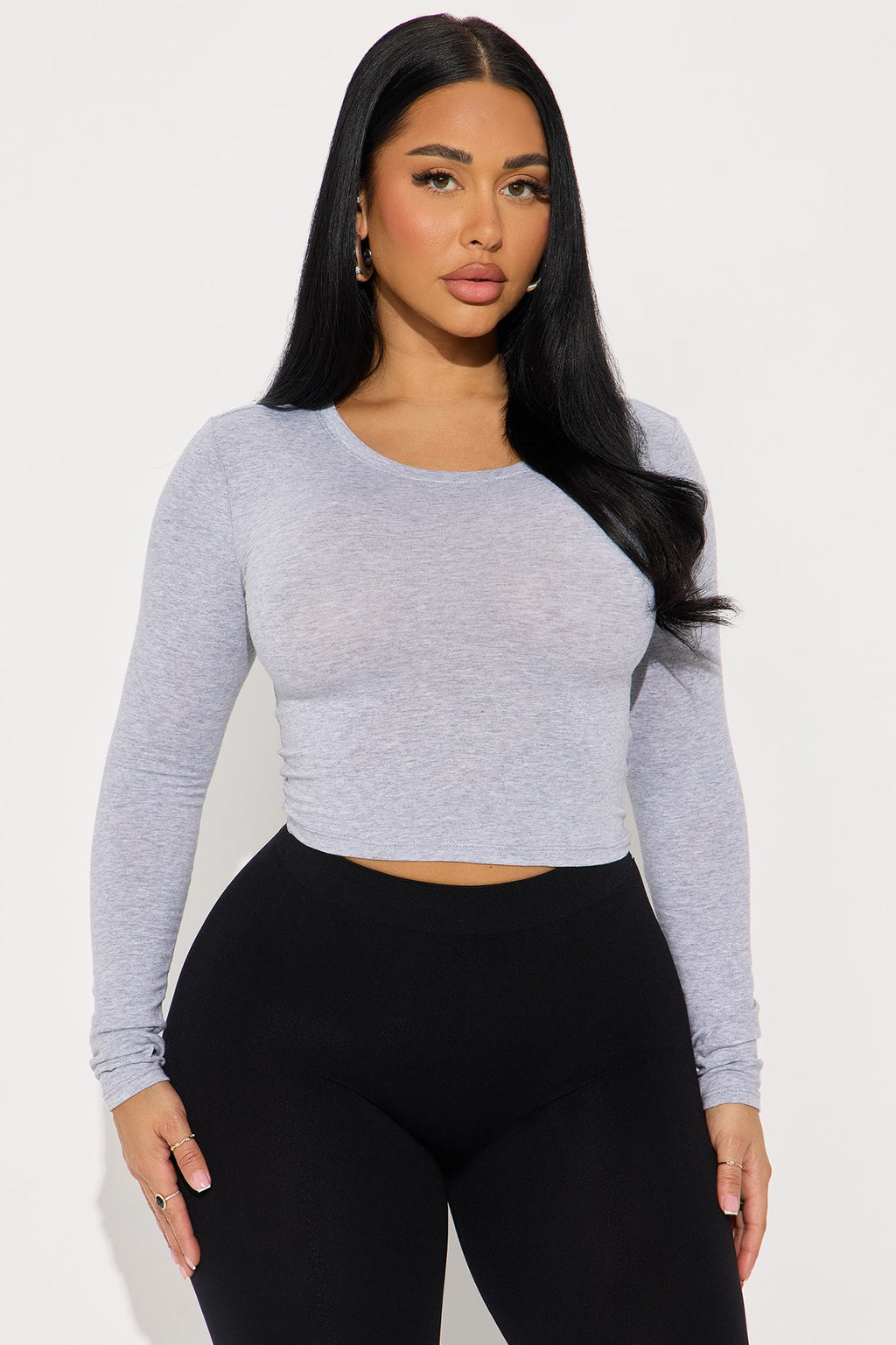 Leah Cotton Crew Neck Basic Top - Heather Grey