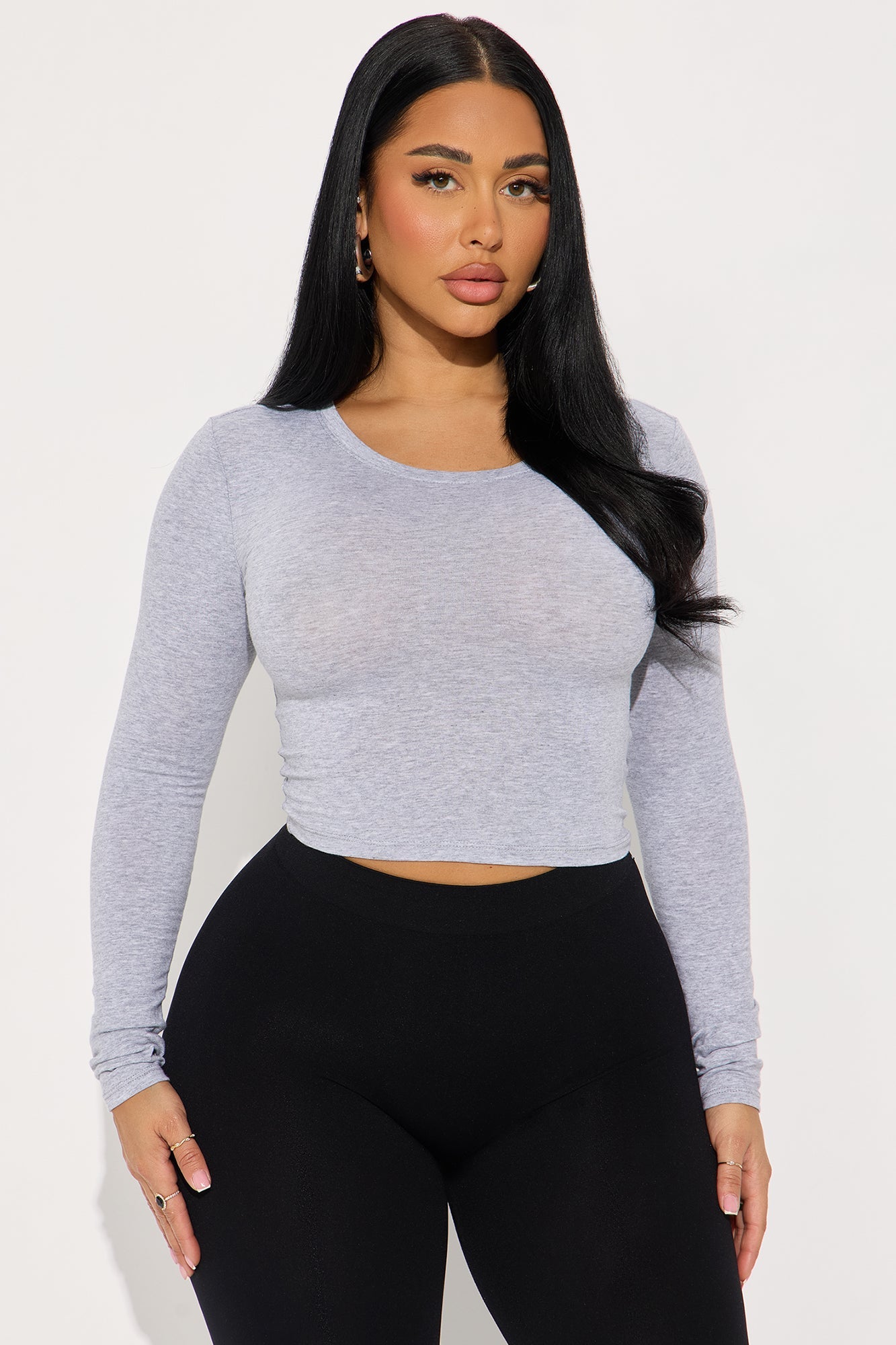 Leah Cotton Crew Neck Basic Top - Heather Grey