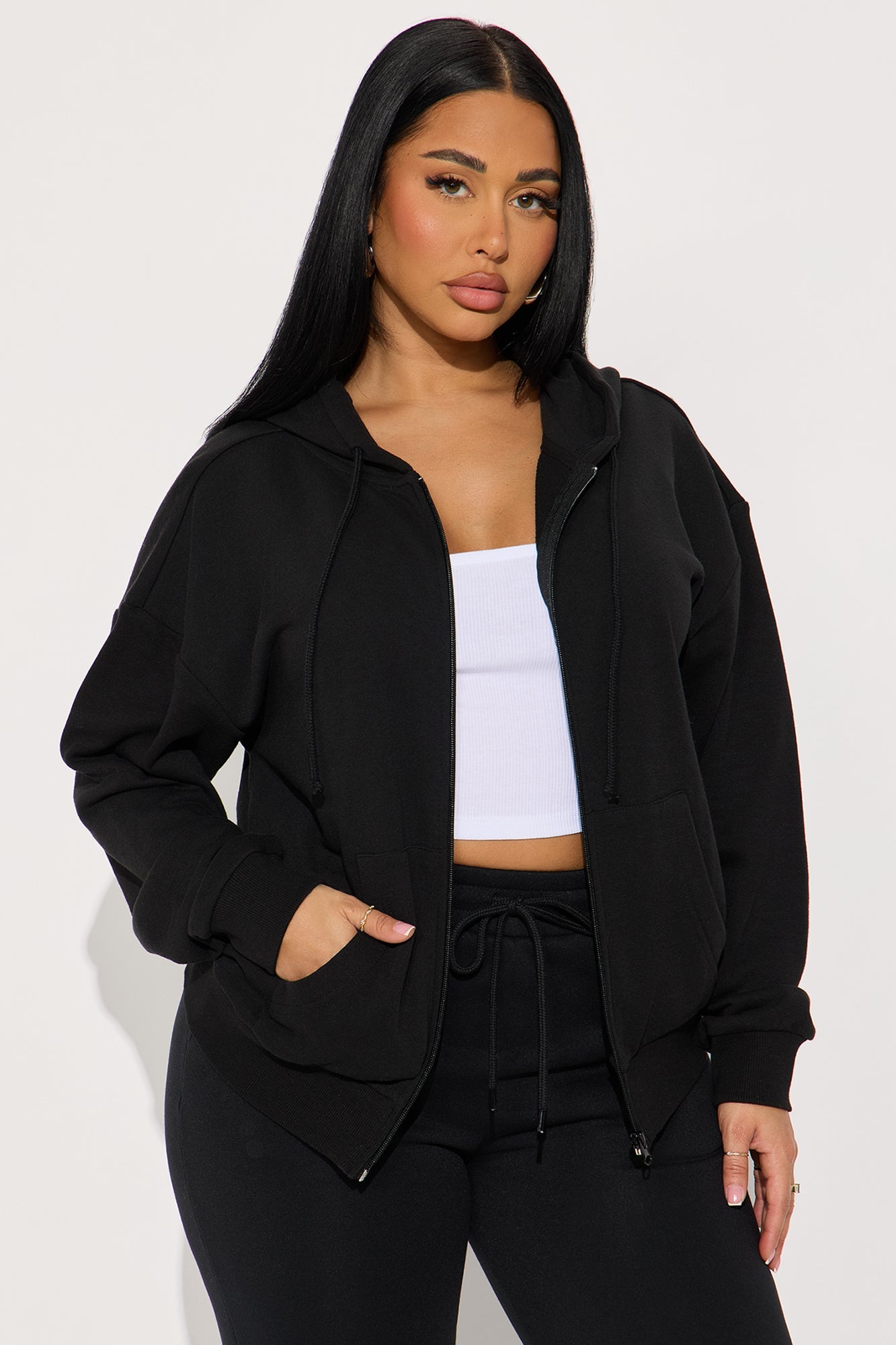 Melanie Zip Up Hoodie - Black