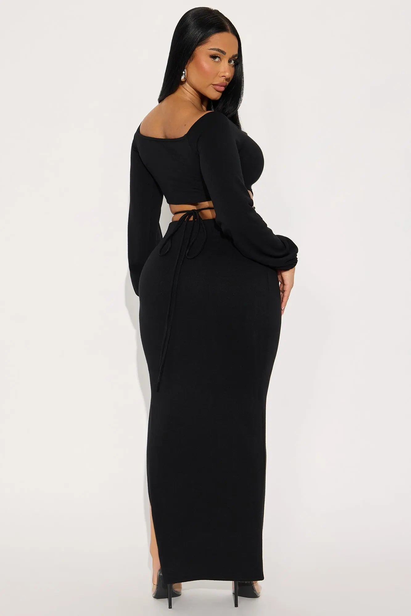 Talia Knit Maxi Skirt Set - Black 