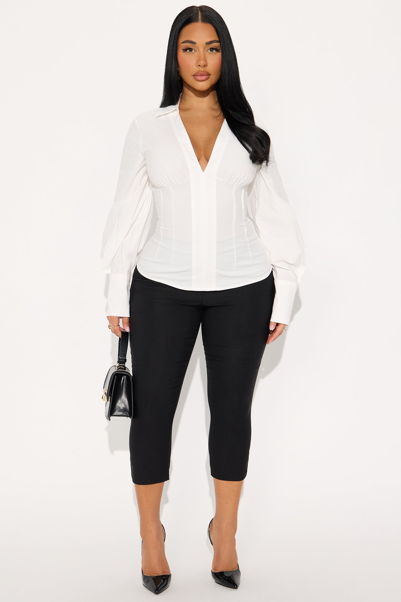 Elvira Pleated Poplin Top - White