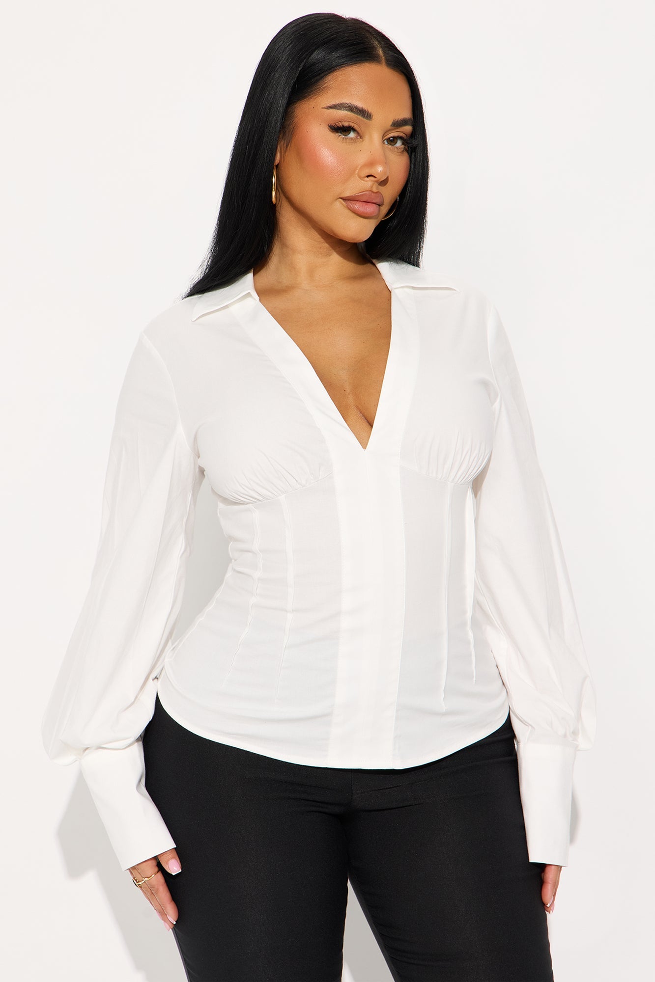 Elvira Pleated Poplin Top - White