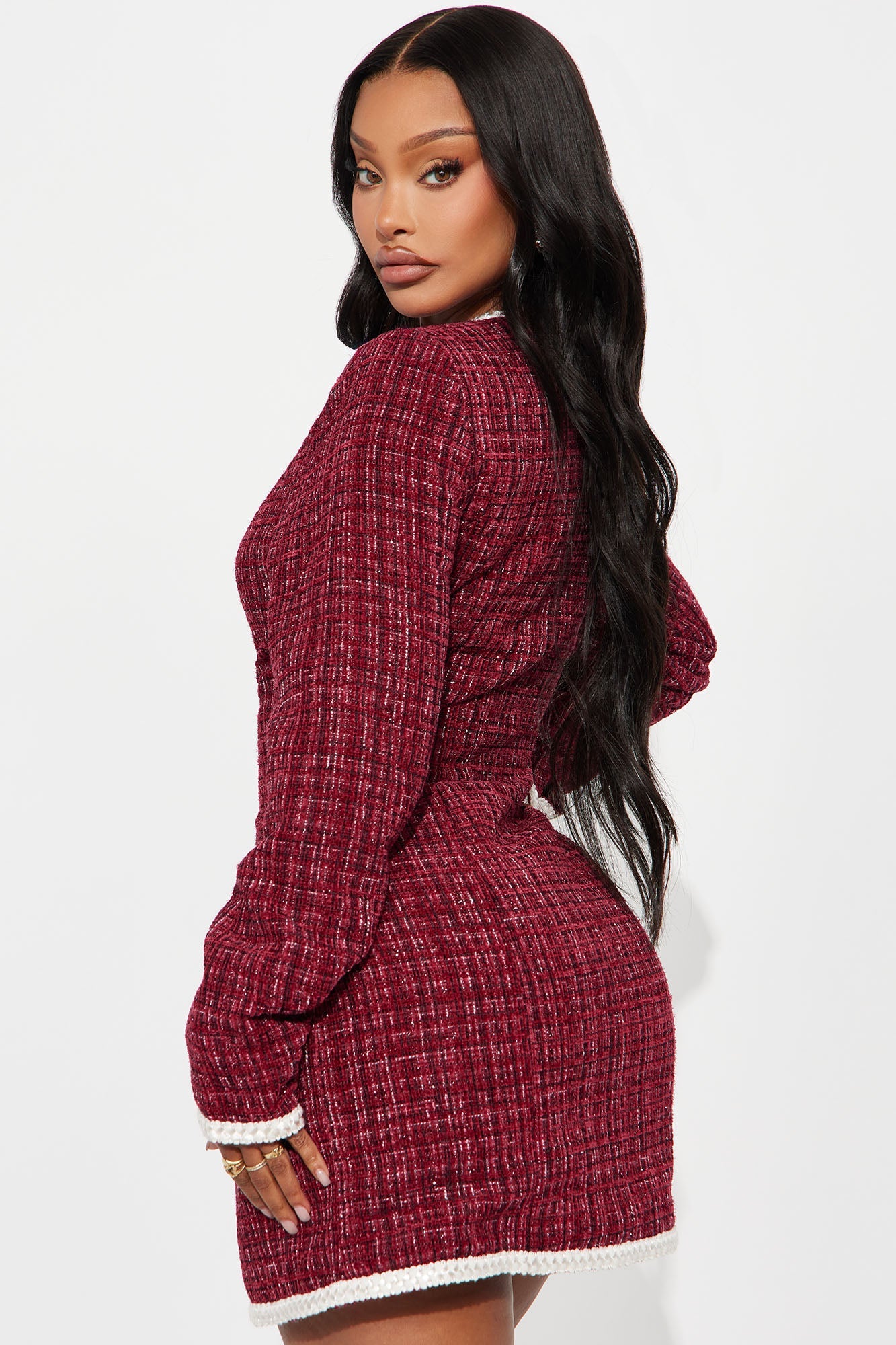 Clemence Tweed Mini Dress - Wine/combo