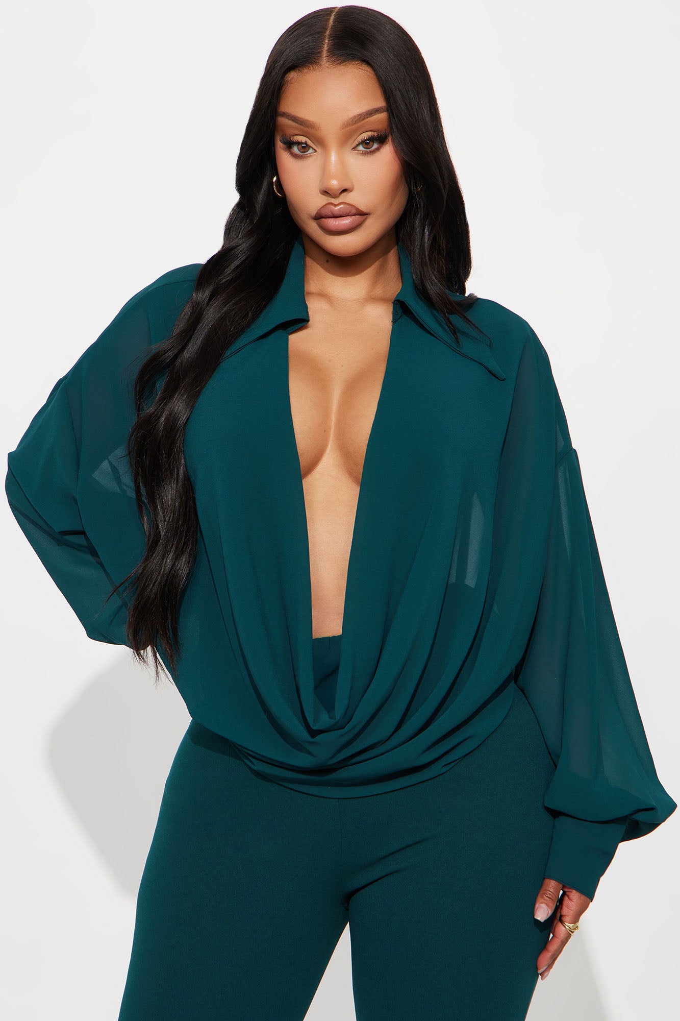 Flora Belle Chiffon Cowl Neck Jumpsuit - Hunter