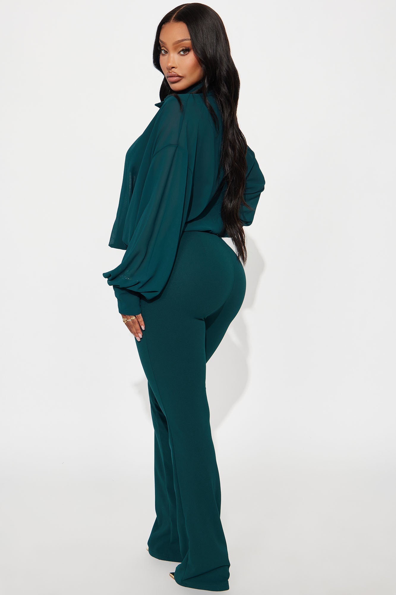 Flora Belle Chiffon Cowl Neck Jumpsuit - Hunter