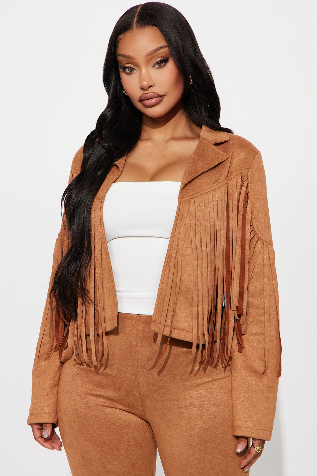 Lorene Faux Suede Flare Pant Set - Brown