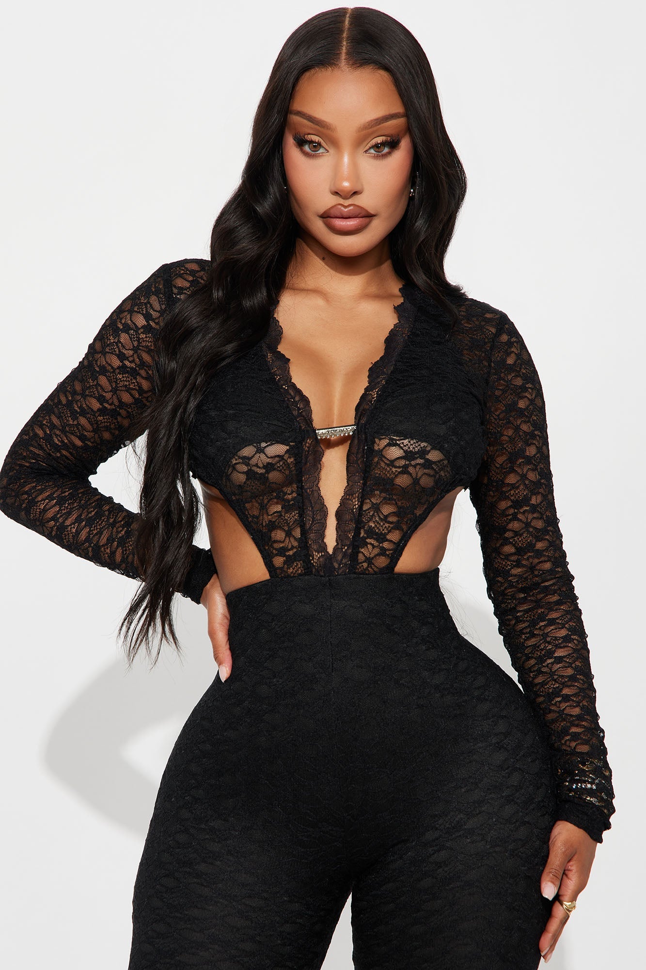 Anitta Lace Open Back Jumpsuit - Black
