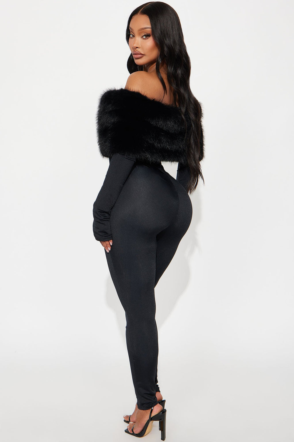 Royal Affair Faux Fur Skinny Jumpsuit - Black