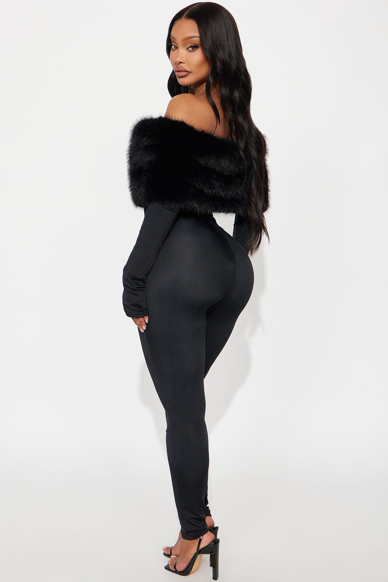 Royal Affair Faux Fur Skinny Jumpsuit - Black