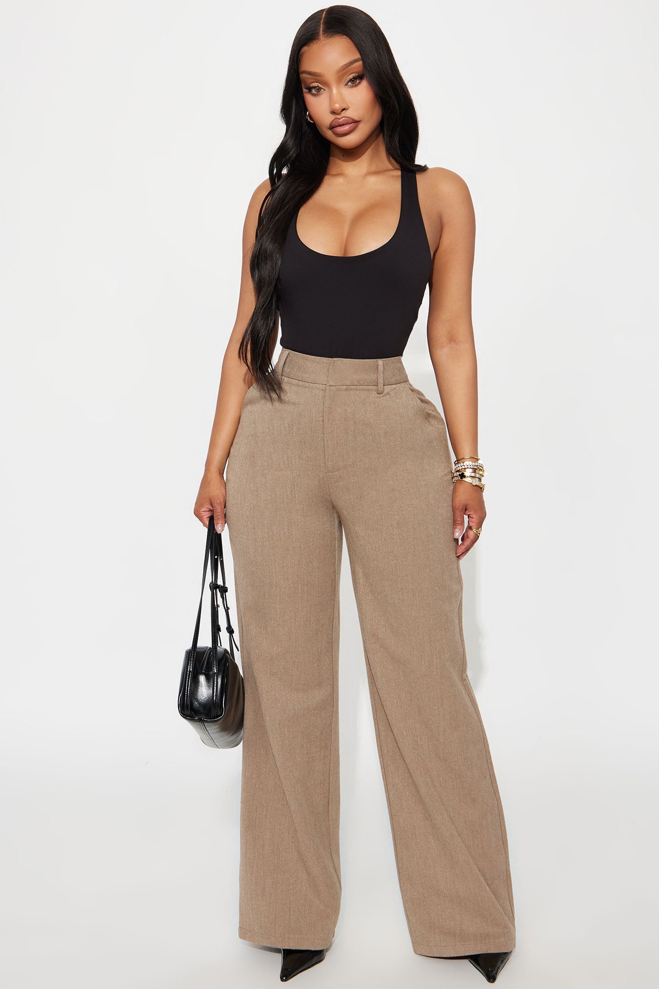 Level Of Sophistication Crepe Woven Wide Leg Trouser Pant - Mocha