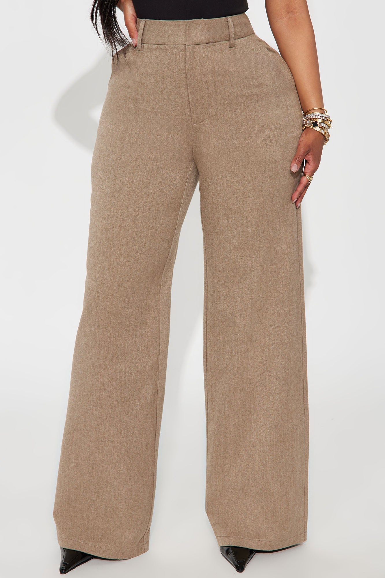 Level Of Sophistication Crepe Woven Wide Leg Trouser Pant - Mocha