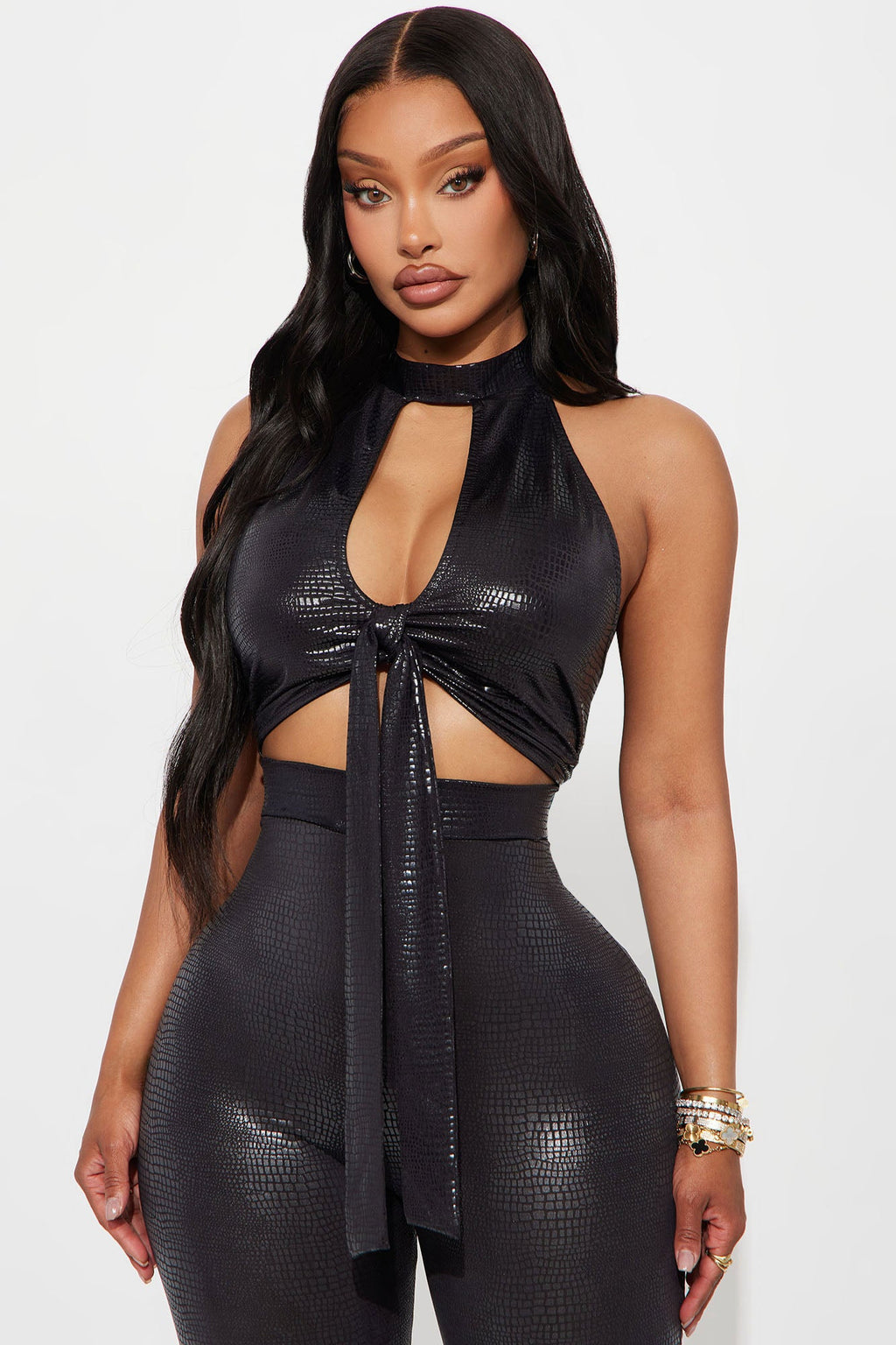 Sasha Halter Snake Pant Set - Black