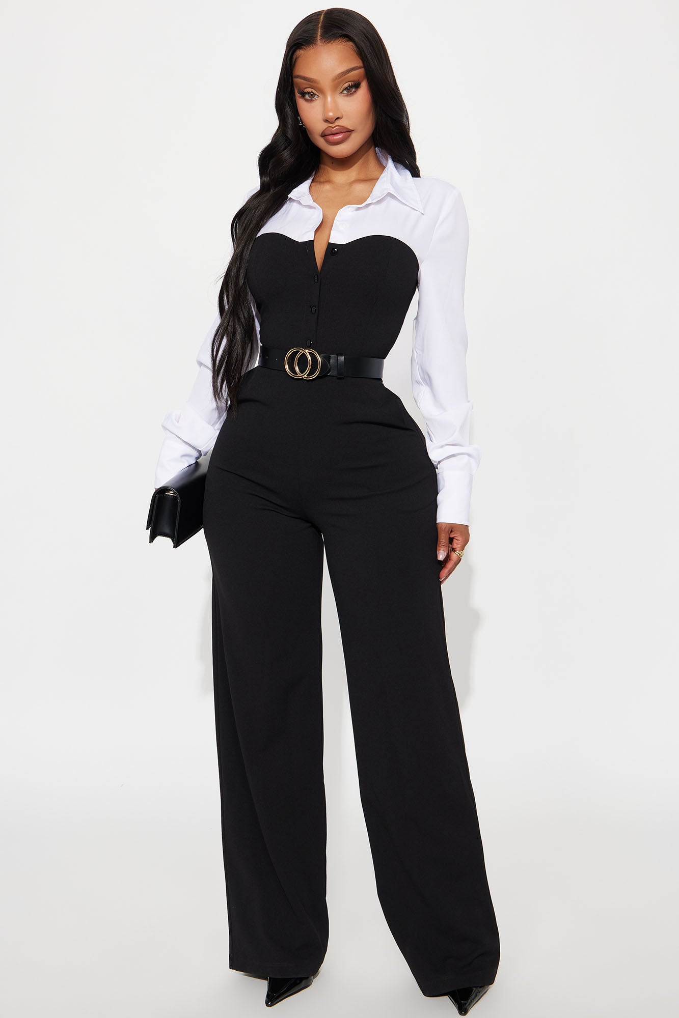 One More Look Wide Leg Jumpsuit - Black/White