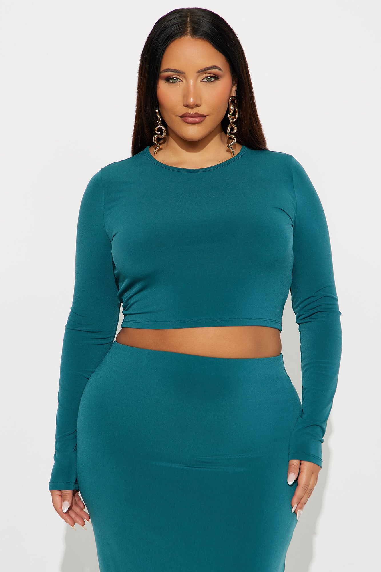 Yareli Long Sleeve Maxi Skirt Set - Hunter Green