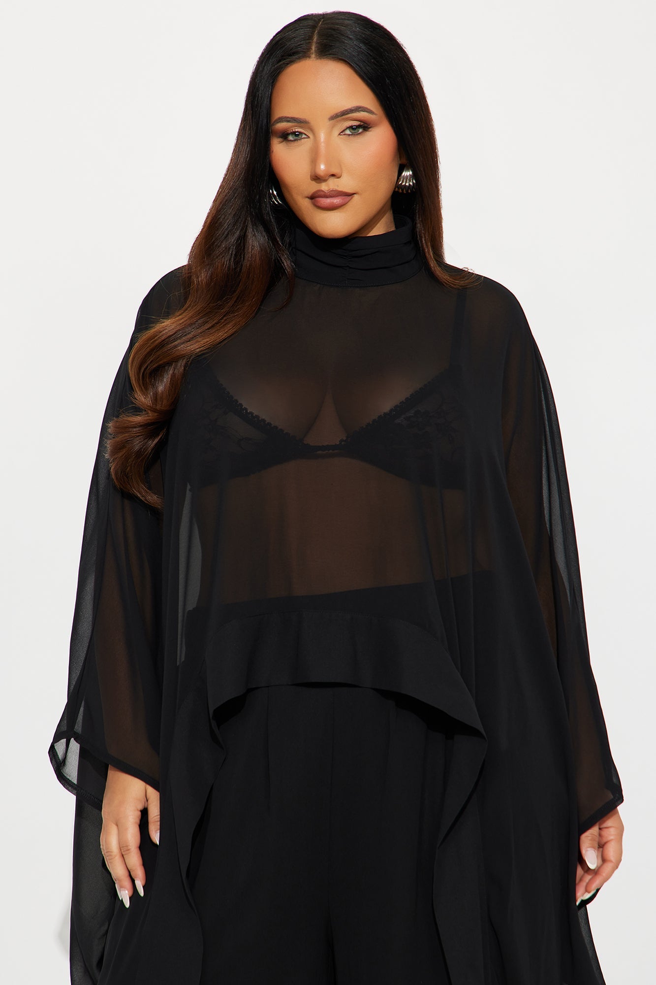 Sheer Moment Draped Pant Set - Black 