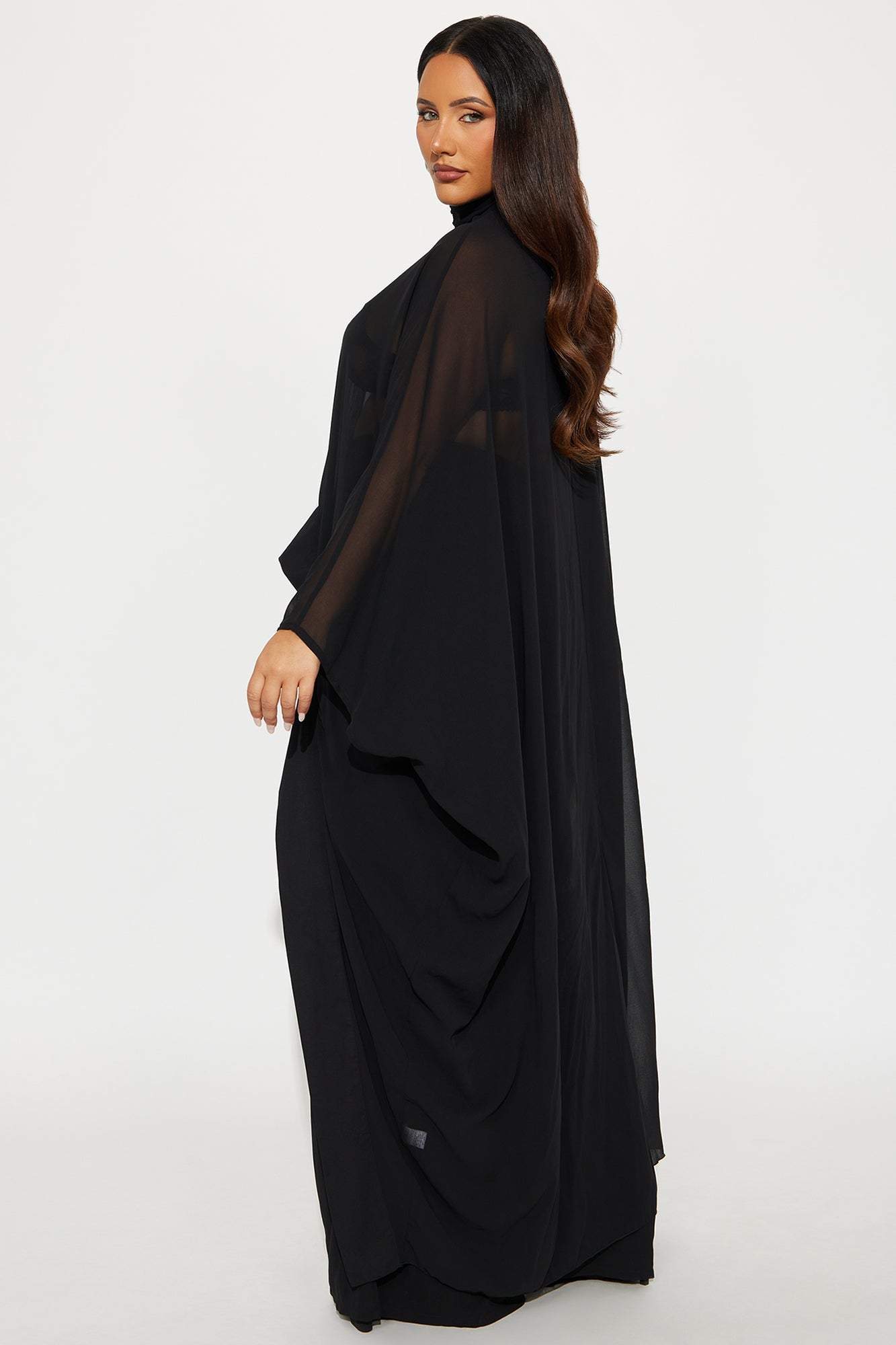 Sheer Moment Draped Pant Set - Black 