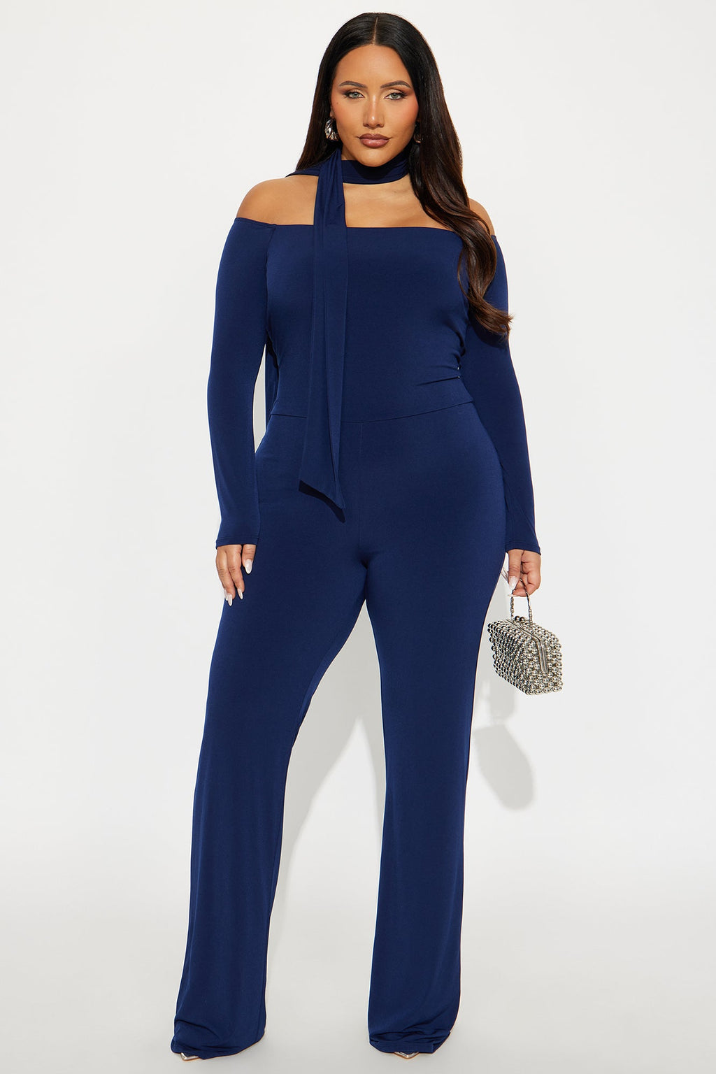 Mirella 2 Piece Off Shoulder Scarf Jumpsuit - Navy