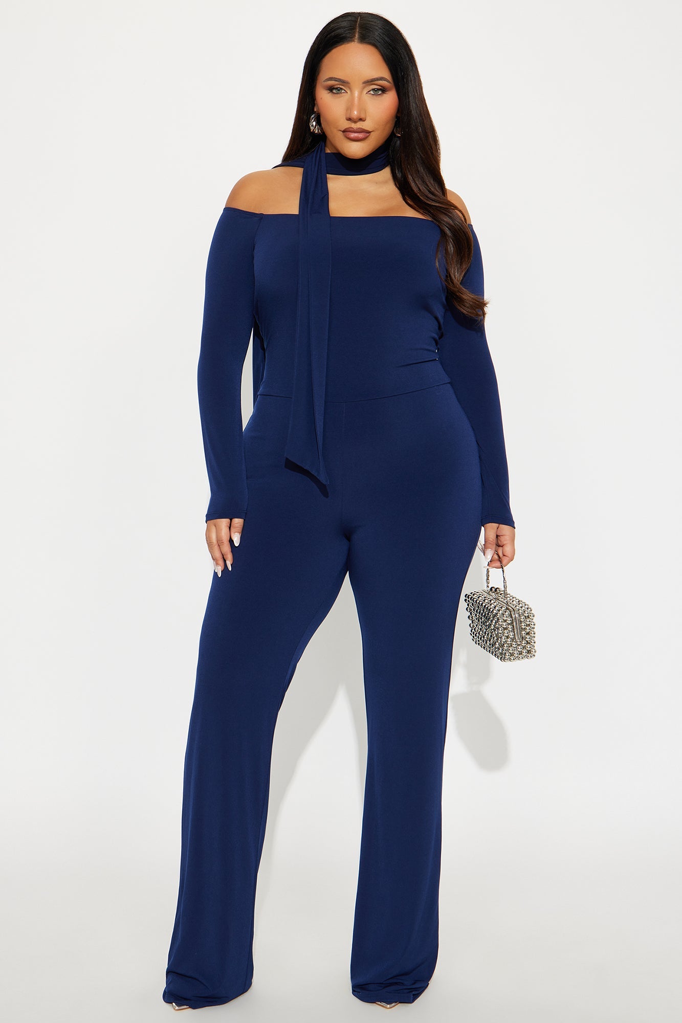 Mirella 2 Piece Off Shoulder Scarf Jumpsuit - Navy