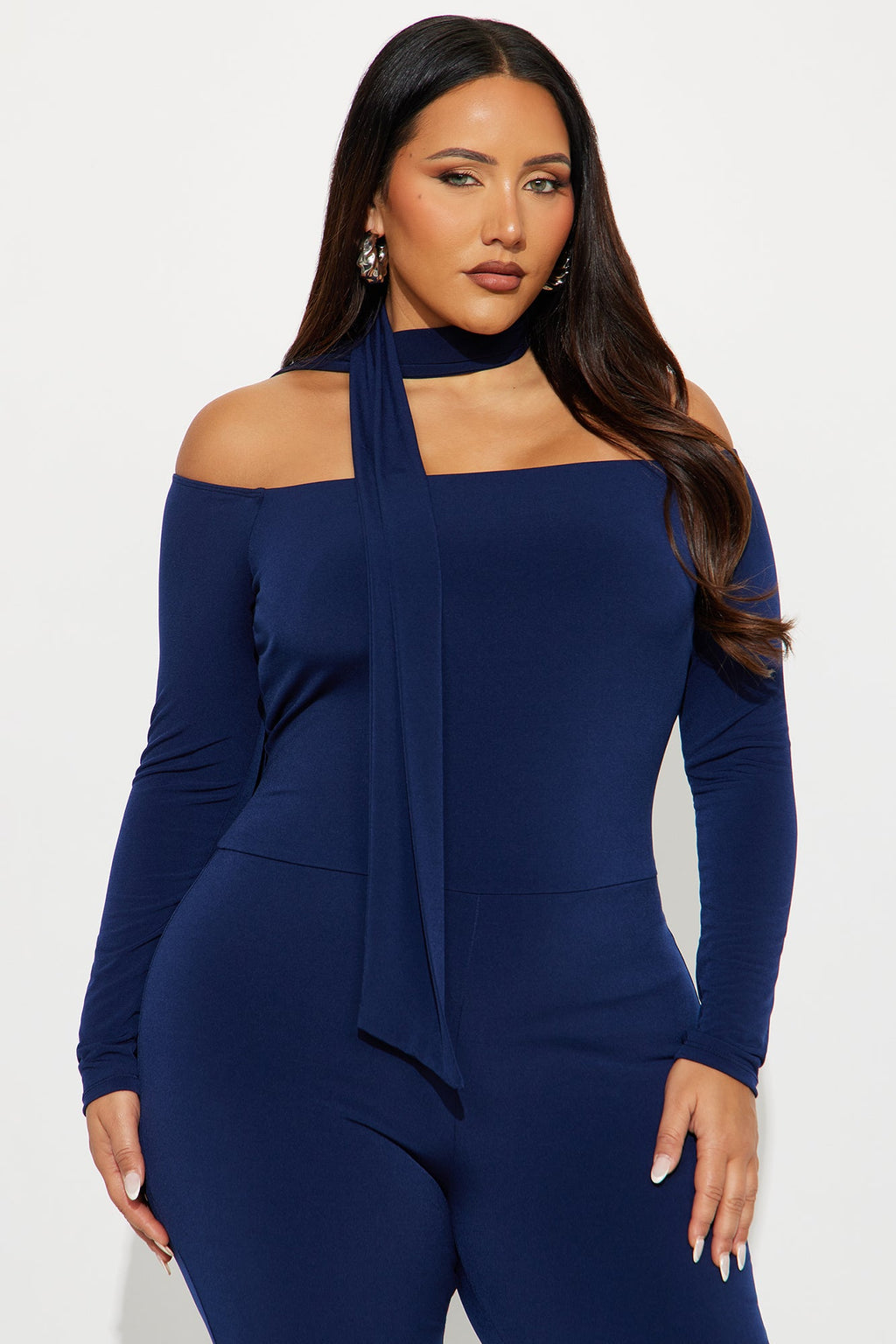 Mirella 2 Piece Off Shoulder Scarf Jumpsuit - Navy