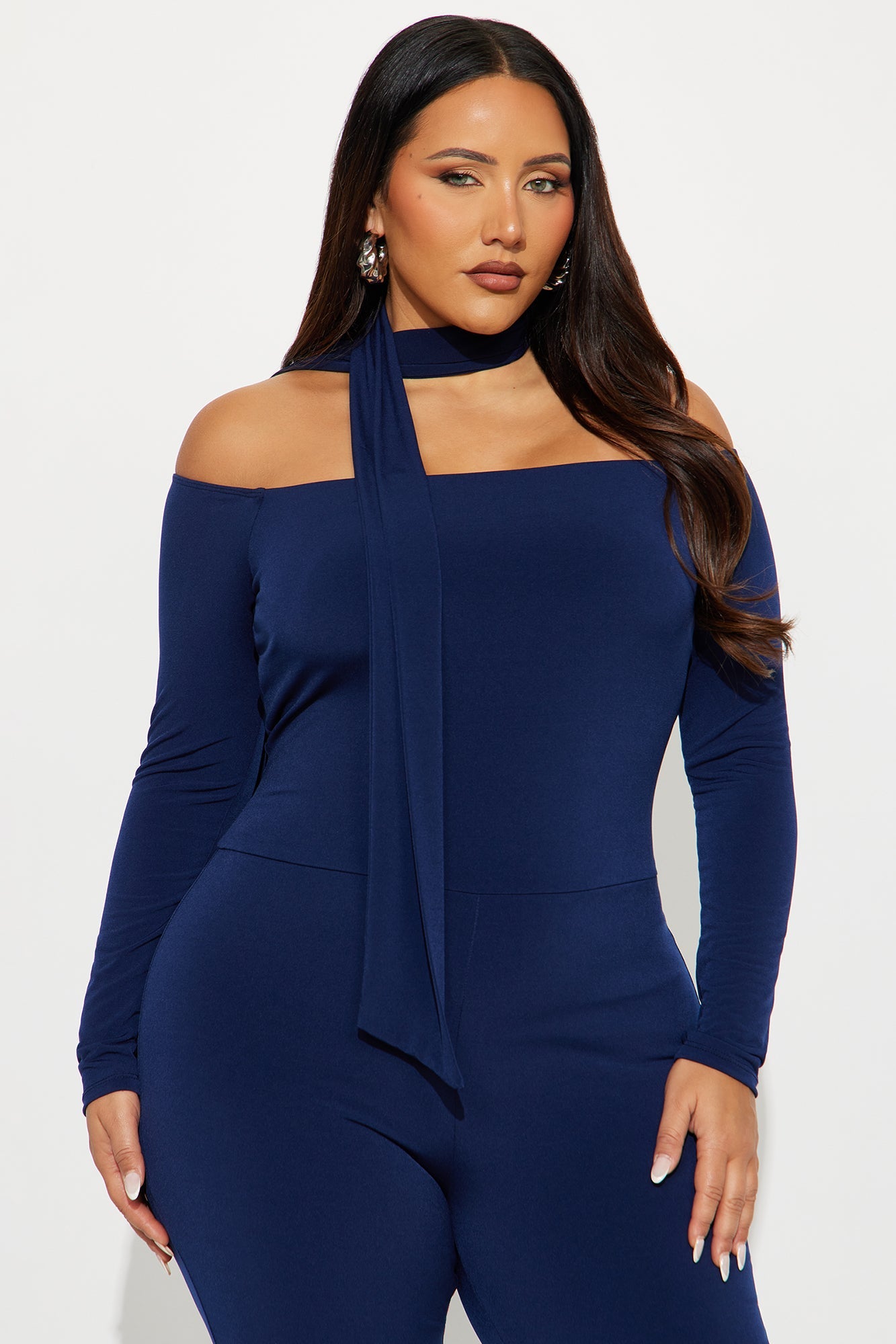 Mirella 2 Piece Off Shoulder Scarf Jumpsuit - Navy