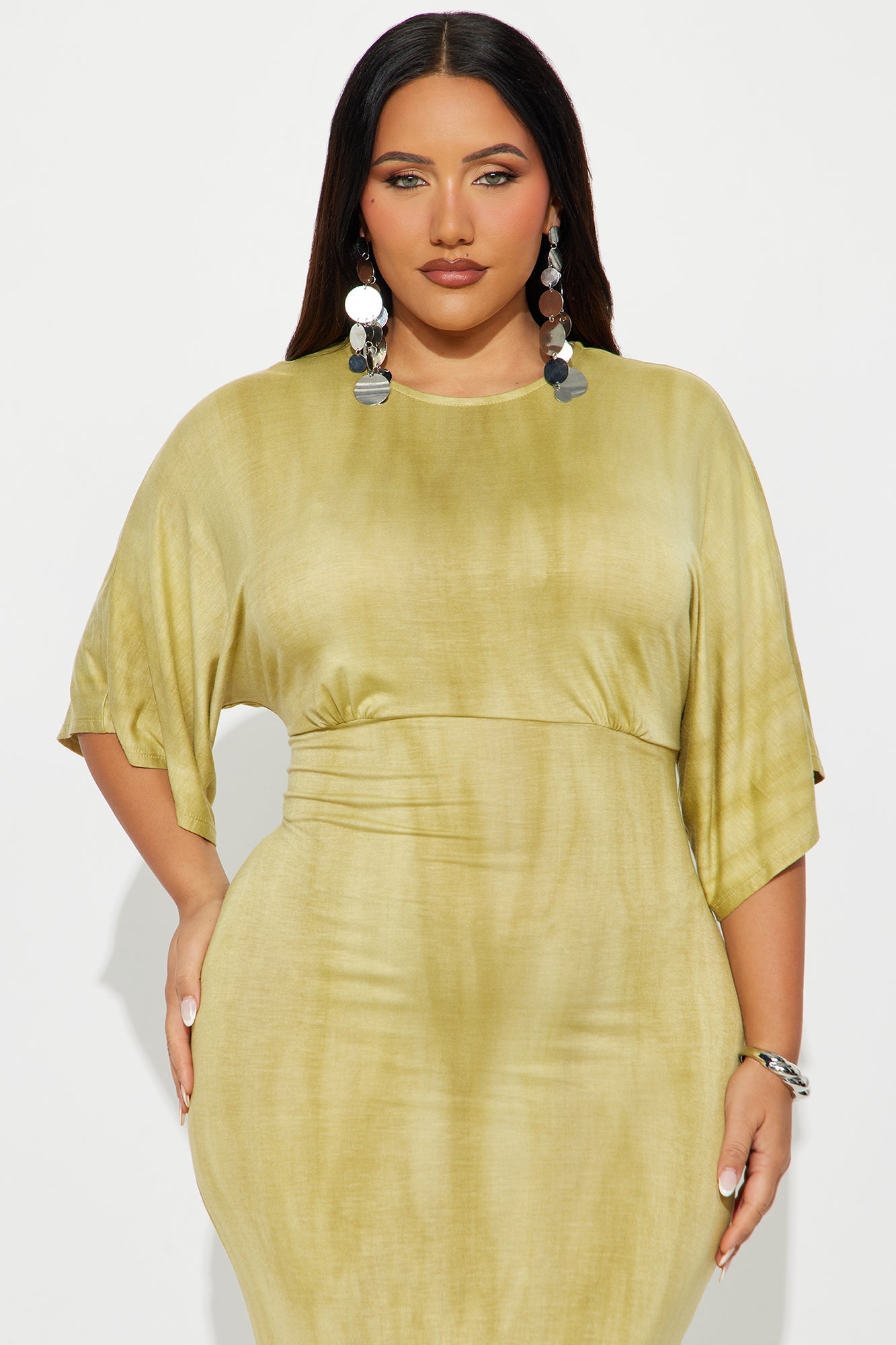 Crystal Tie Dye Midi Dress - Mustard