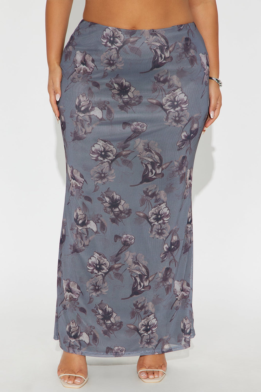 Feeling Moody Floral Mesh Maxi Skirt - Grey/combo
