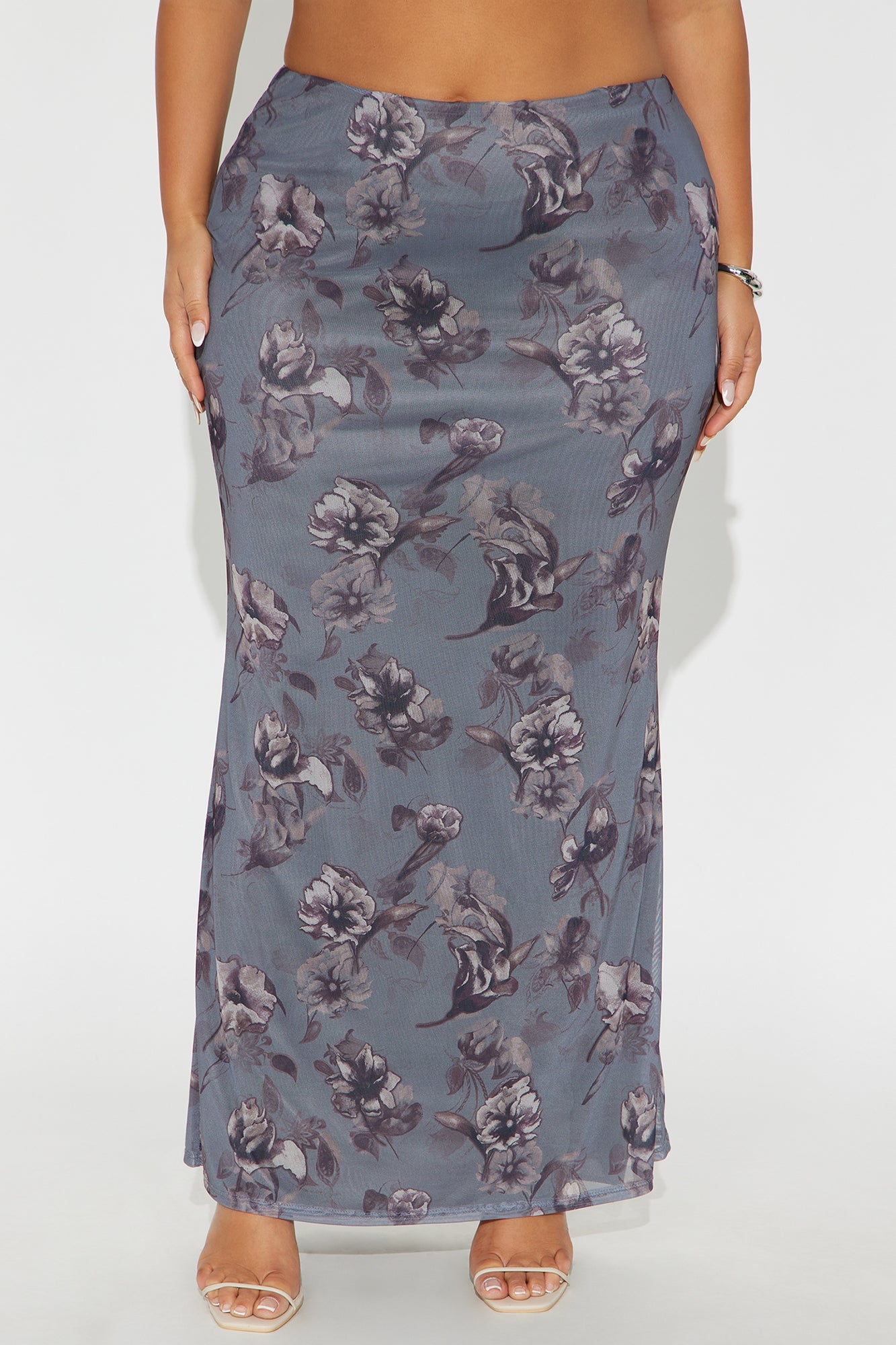 Feeling Moody Floral Mesh Maxi Skirt - Grey/combo